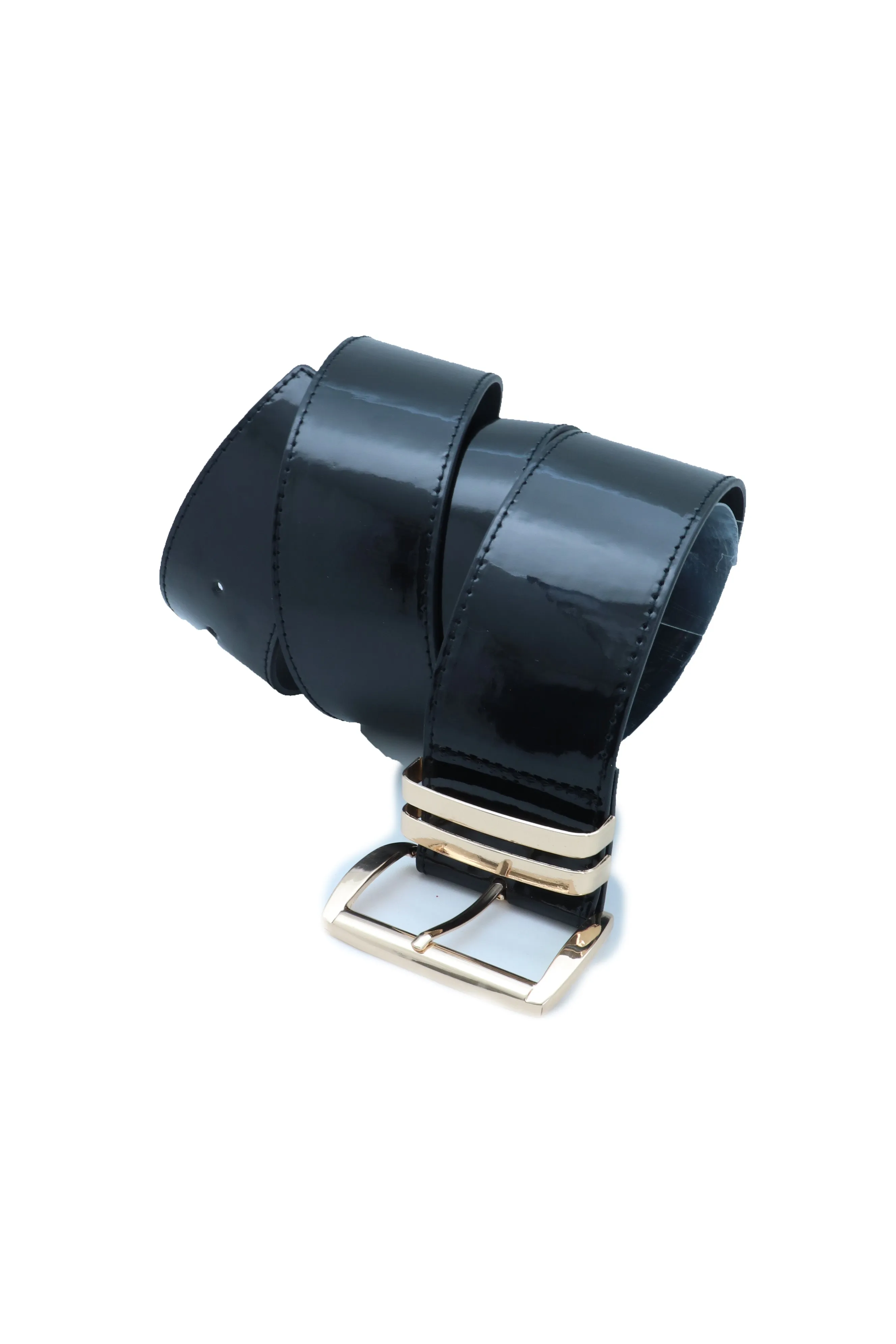 Solid Colored Faux Leather Two-Bar Loop Square Buckle Classic Belt