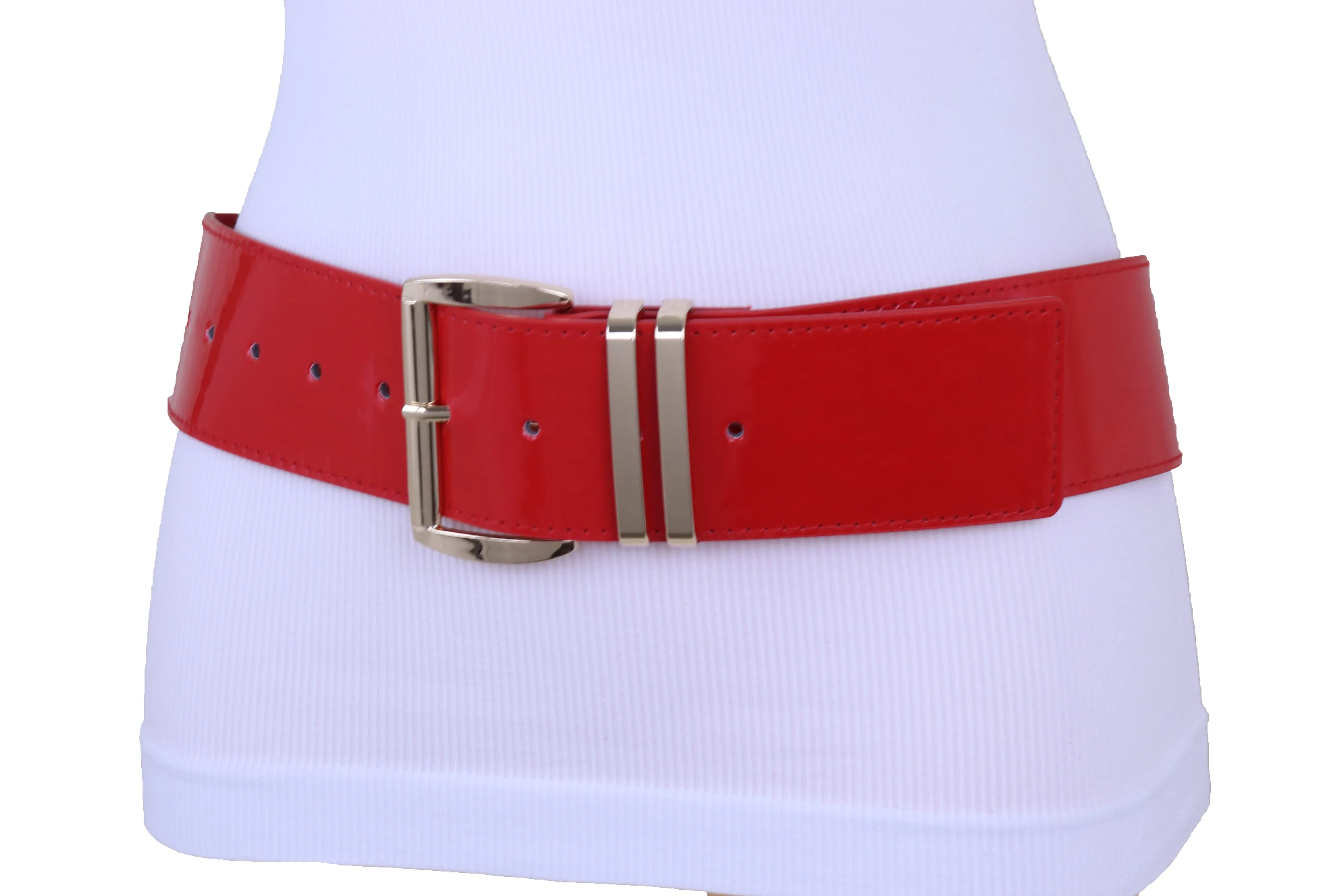 Solid Colored Faux Leather Two-Bar Loop Square Buckle Classic Belt