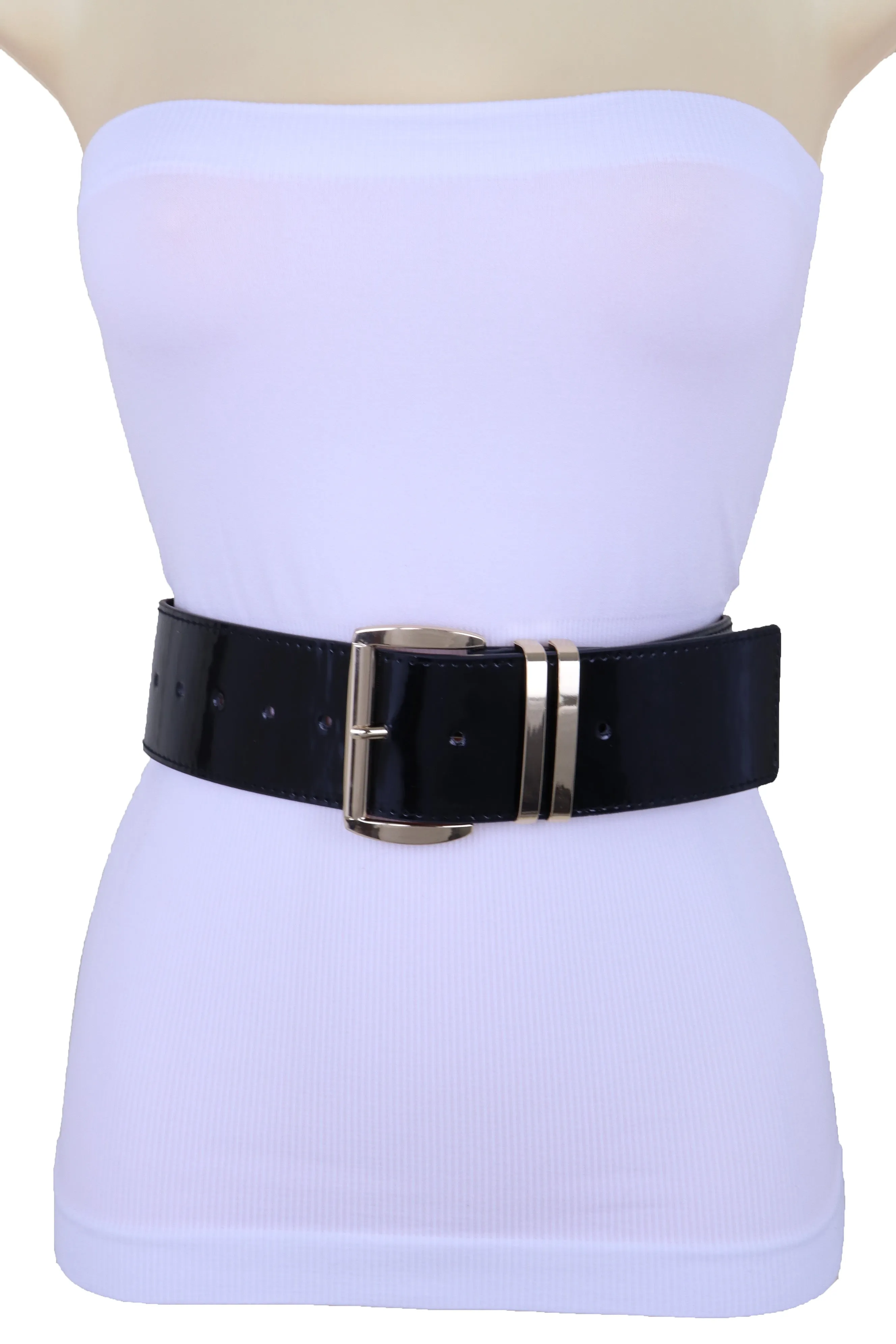 Solid Colored Faux Leather Two-Bar Loop Square Buckle Classic Belt