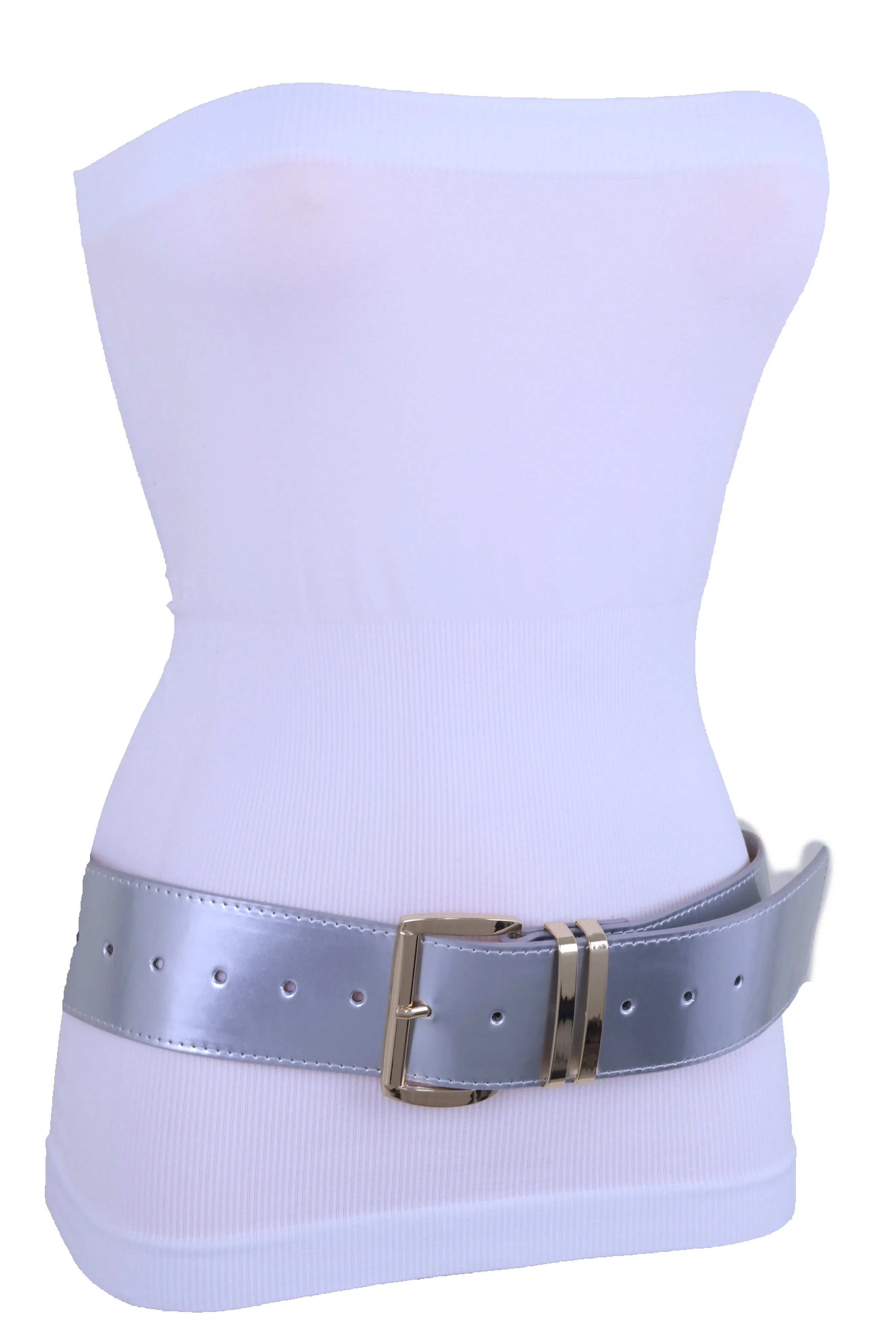 Solid Colored Faux Leather Two-Bar Loop Square Buckle Classic Belt