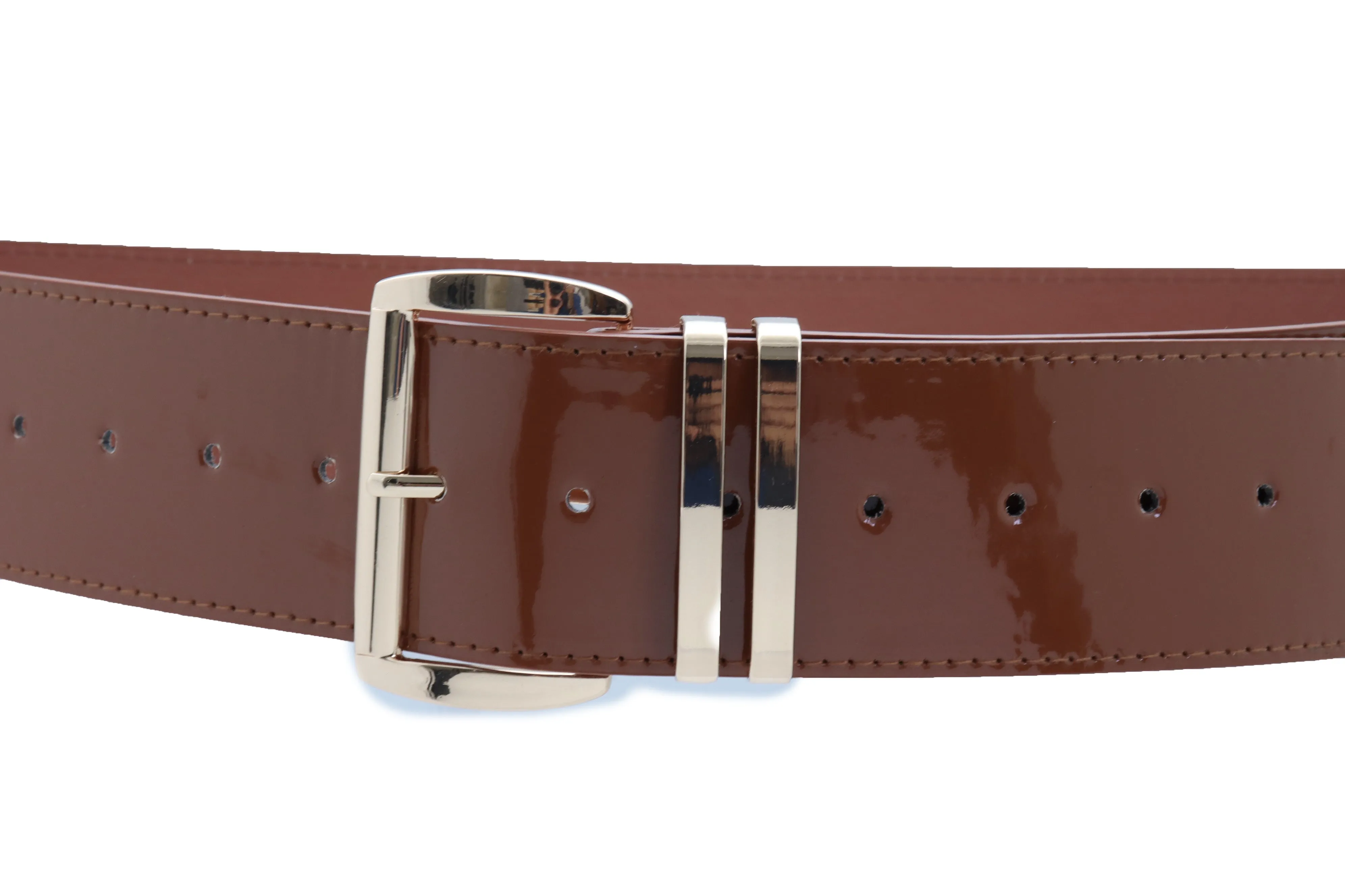 Solid Colored Faux Leather Two-Bar Loop Square Buckle Classic Belt