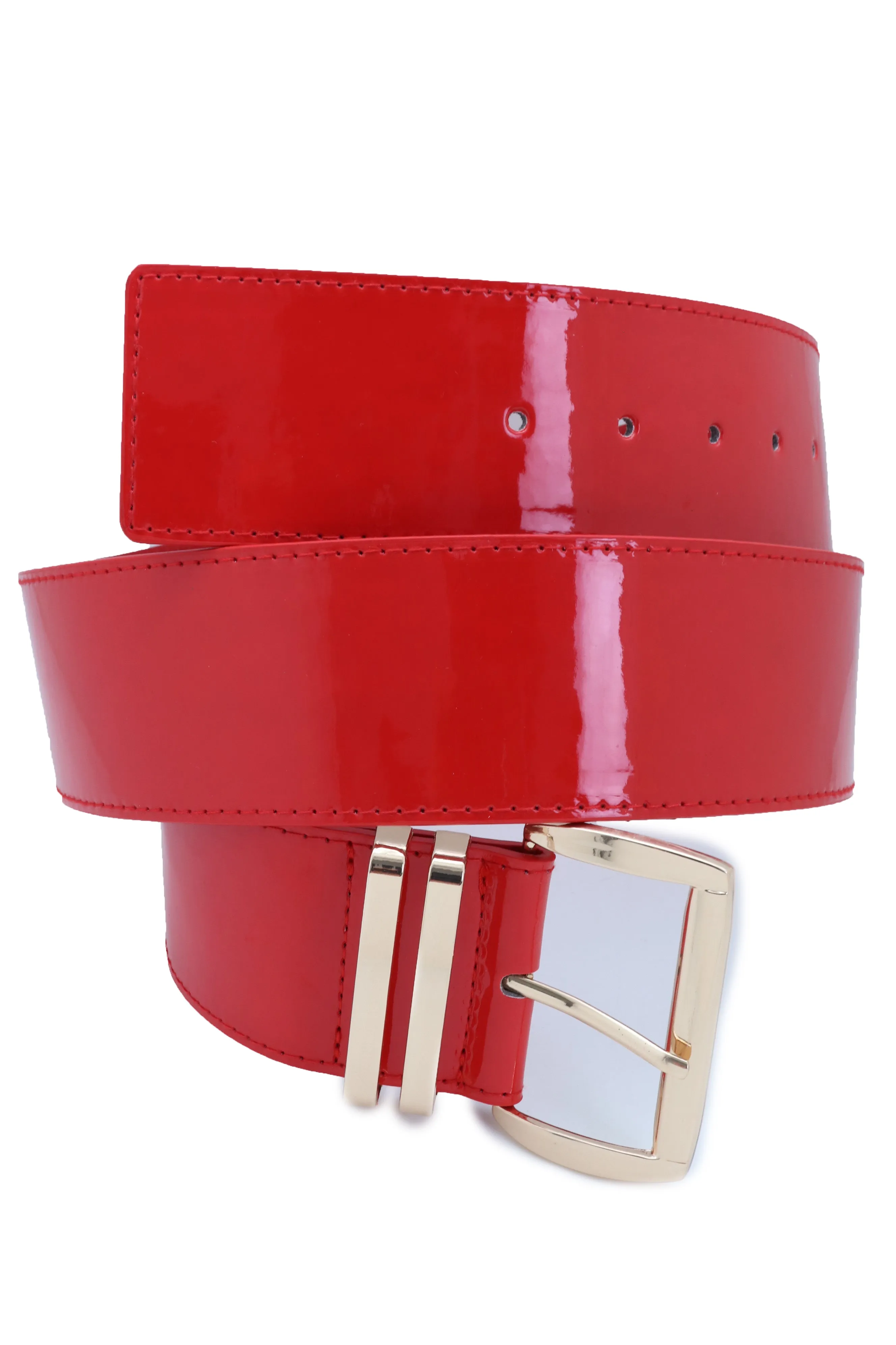 Solid Colored Faux Leather Two-Bar Loop Square Buckle Classic Belt