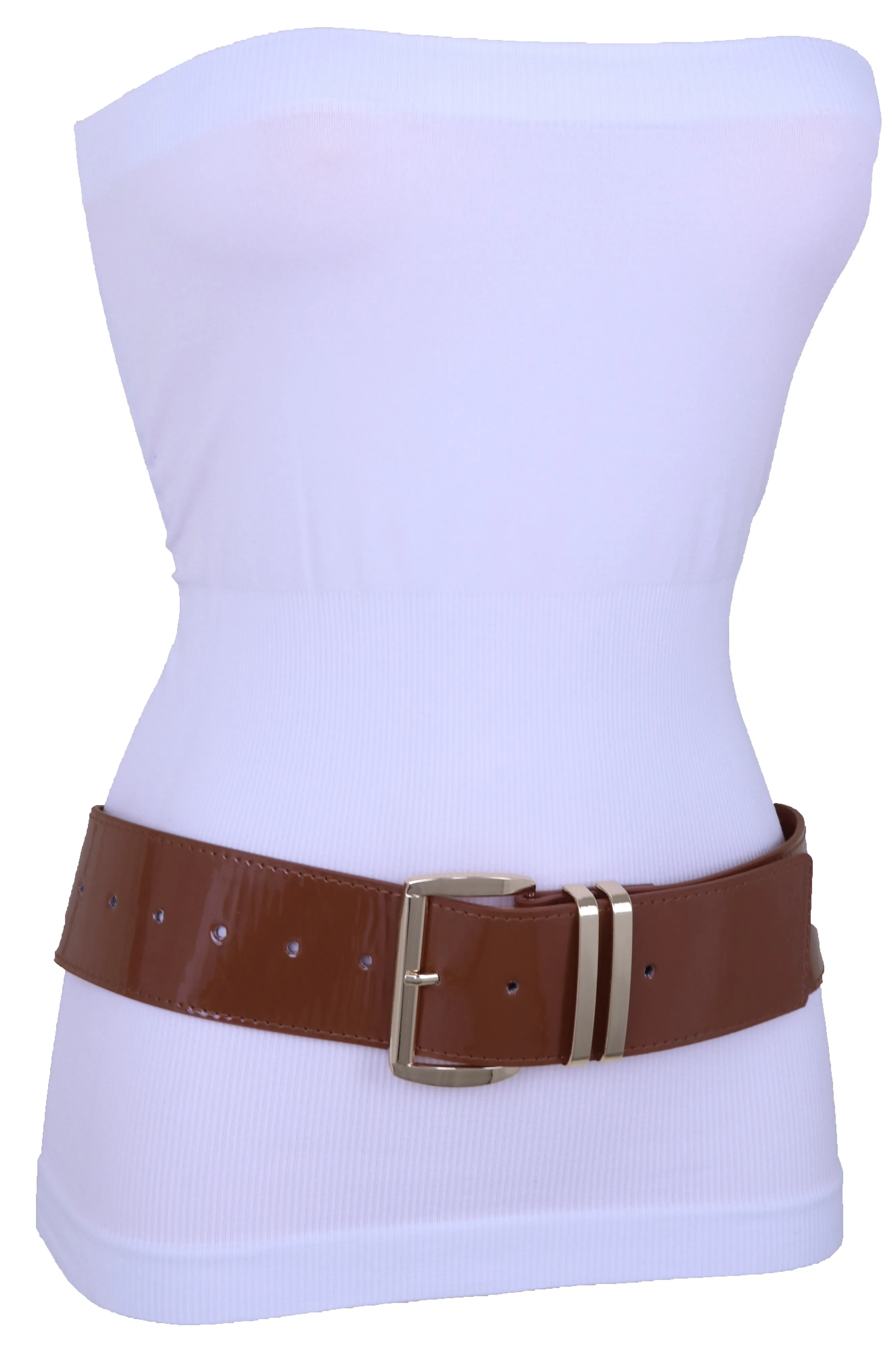 Solid Colored Faux Leather Two-Bar Loop Square Buckle Classic Belt