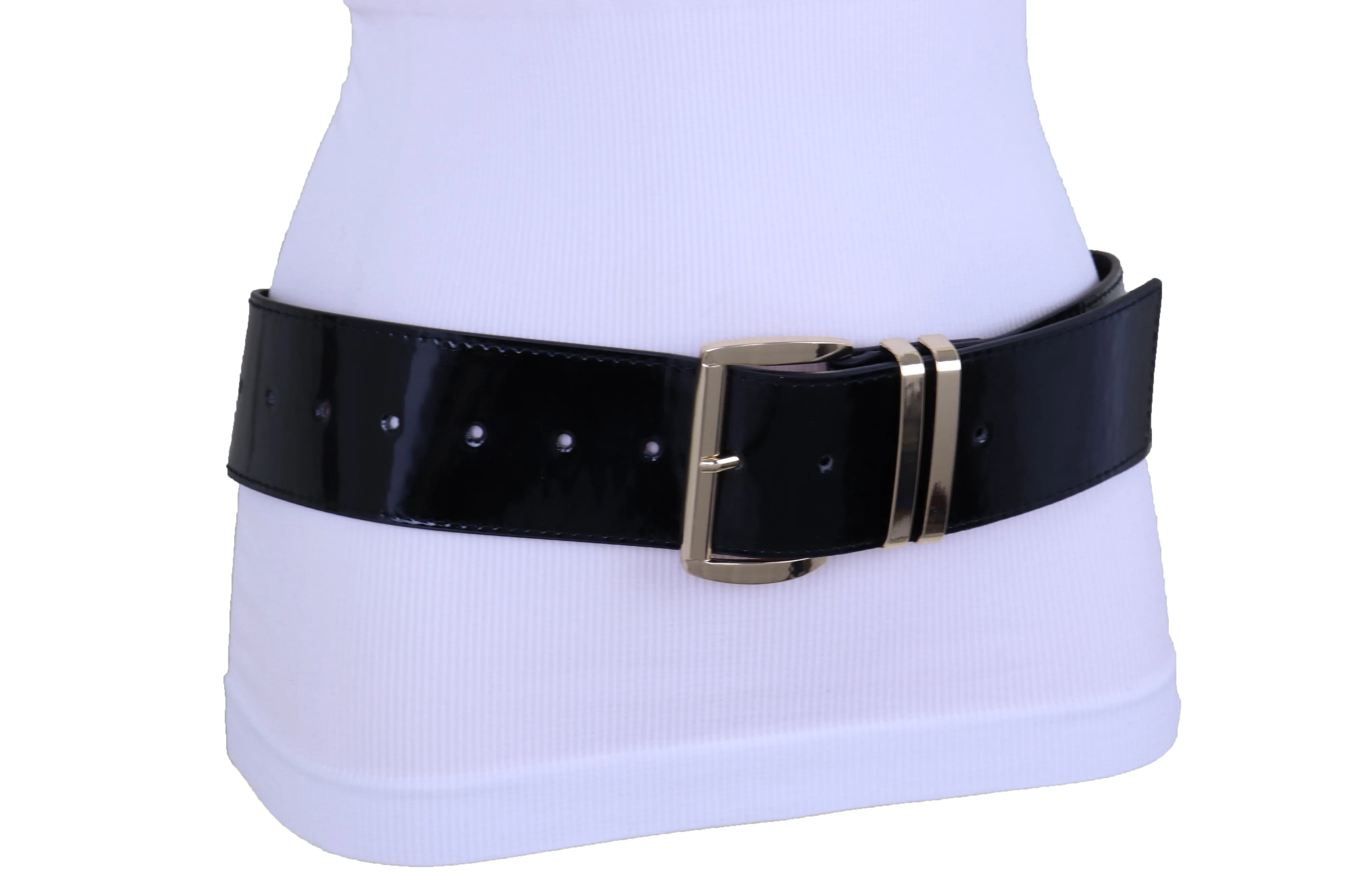 Solid Colored Faux Leather Two-Bar Loop Square Buckle Classic Belt