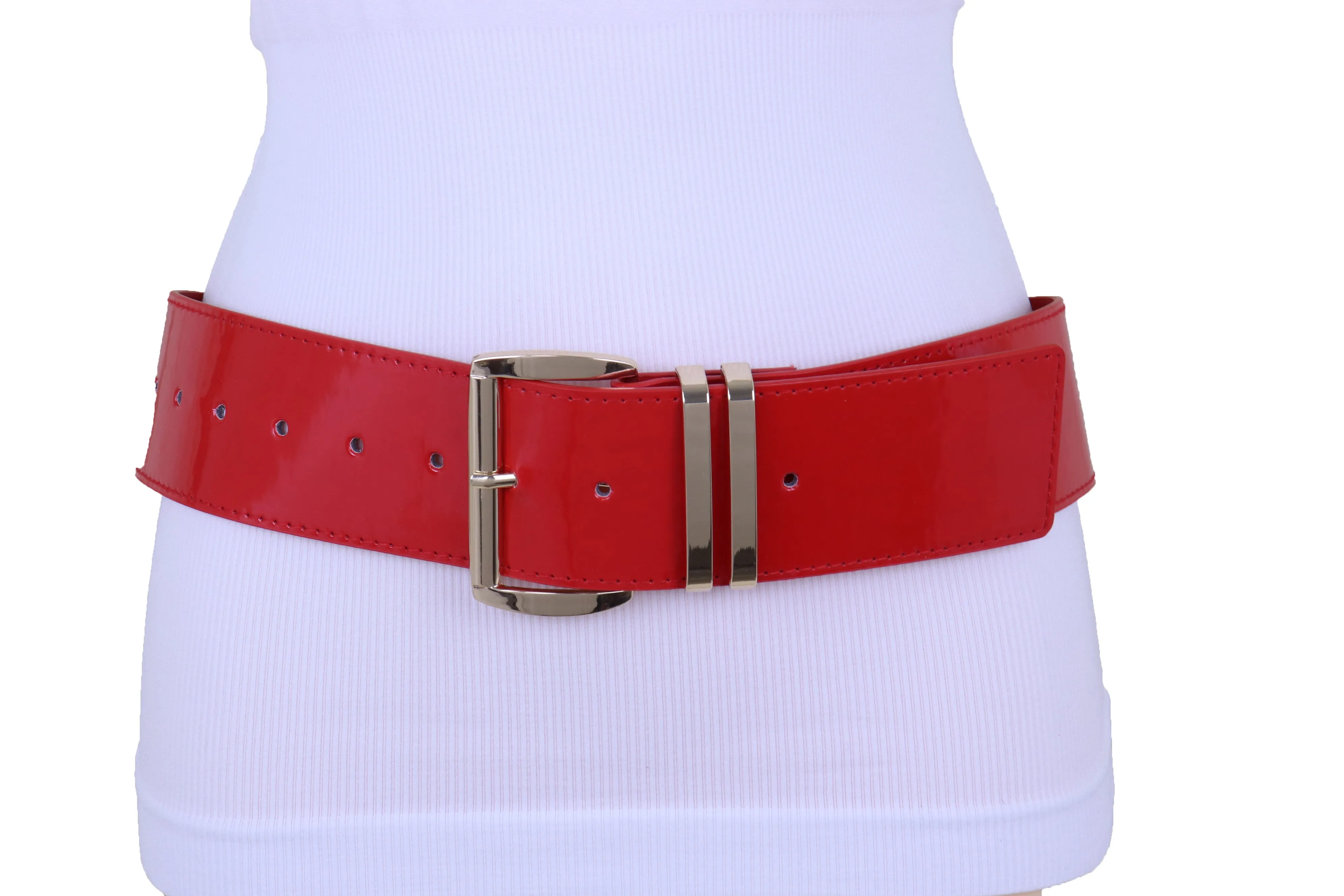Solid Colored Faux Leather Two-Bar Loop Square Buckle Classic Belt