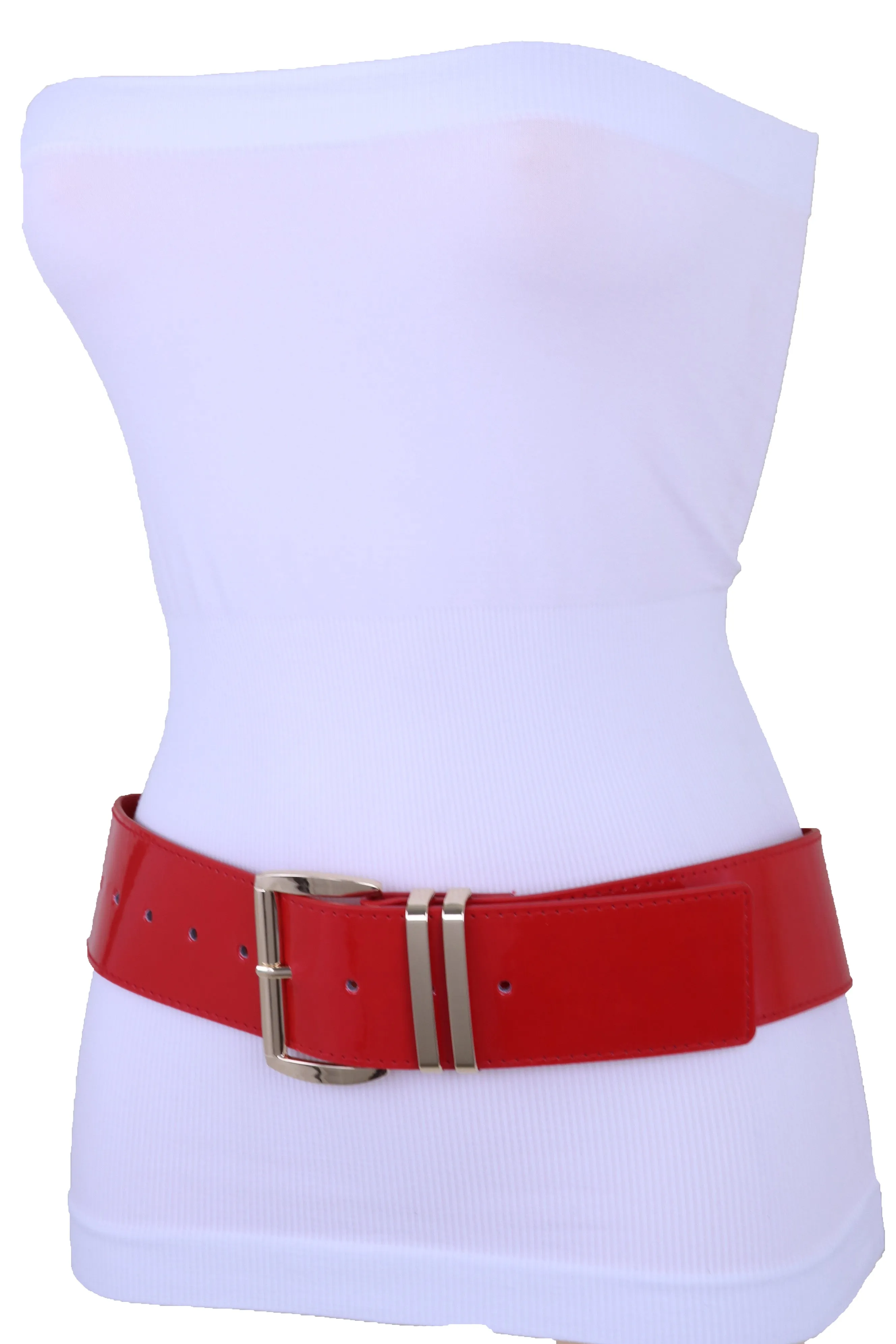Solid Colored Faux Leather Two-Bar Loop Square Buckle Classic Belt