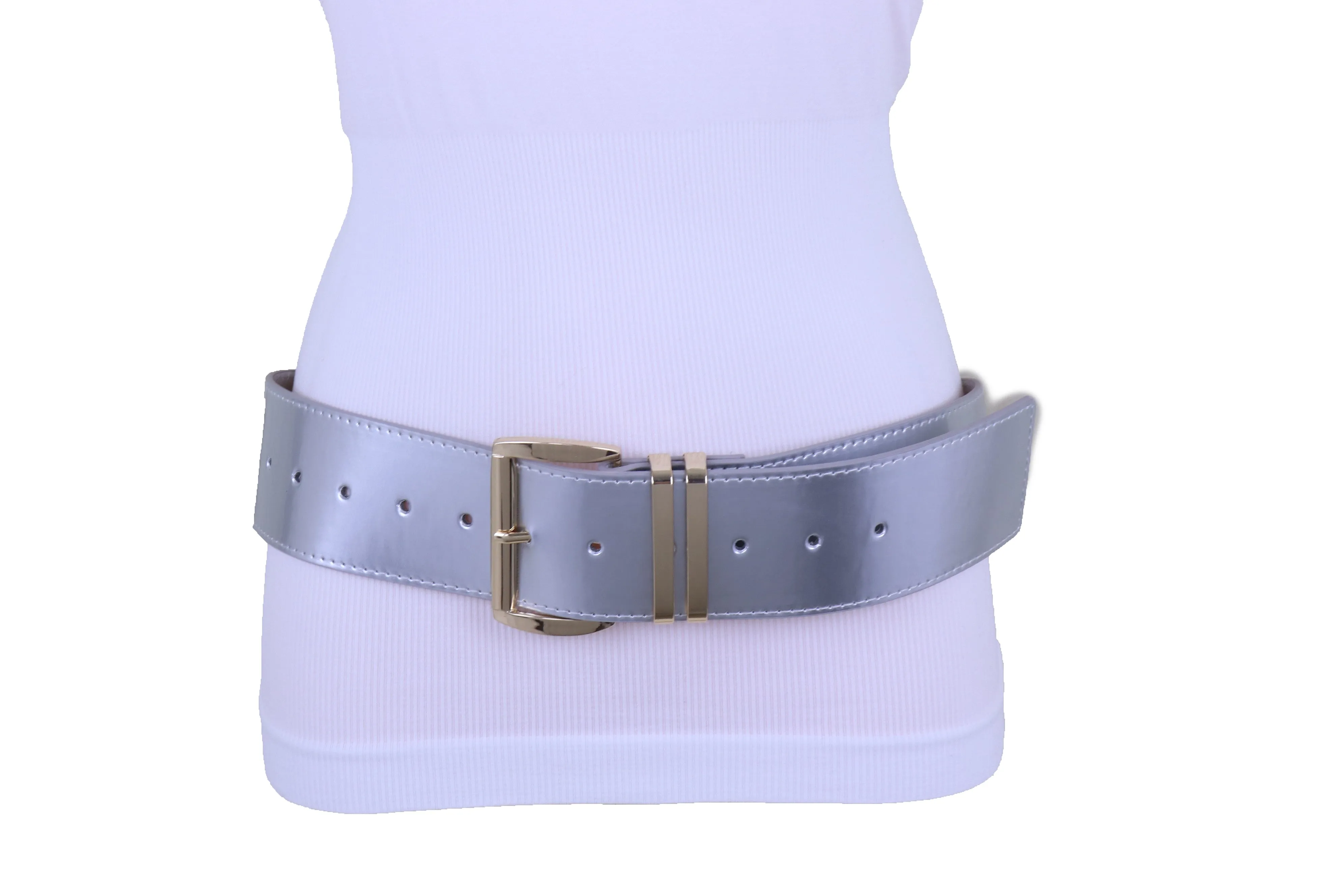 Solid Colored Faux Leather Two-Bar Loop Square Buckle Classic Belt