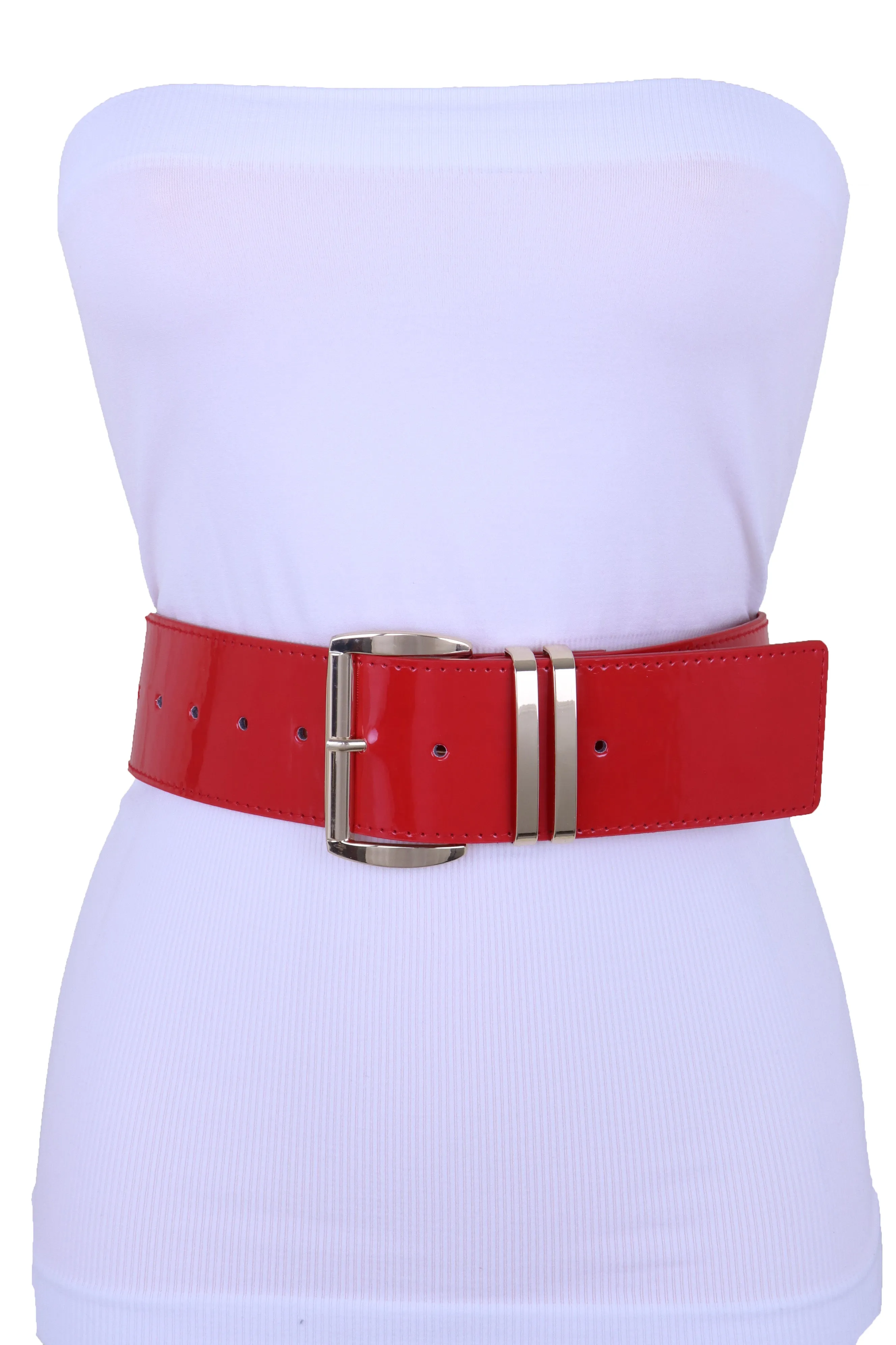 Solid Colored Faux Leather Two-Bar Loop Square Buckle Classic Belt