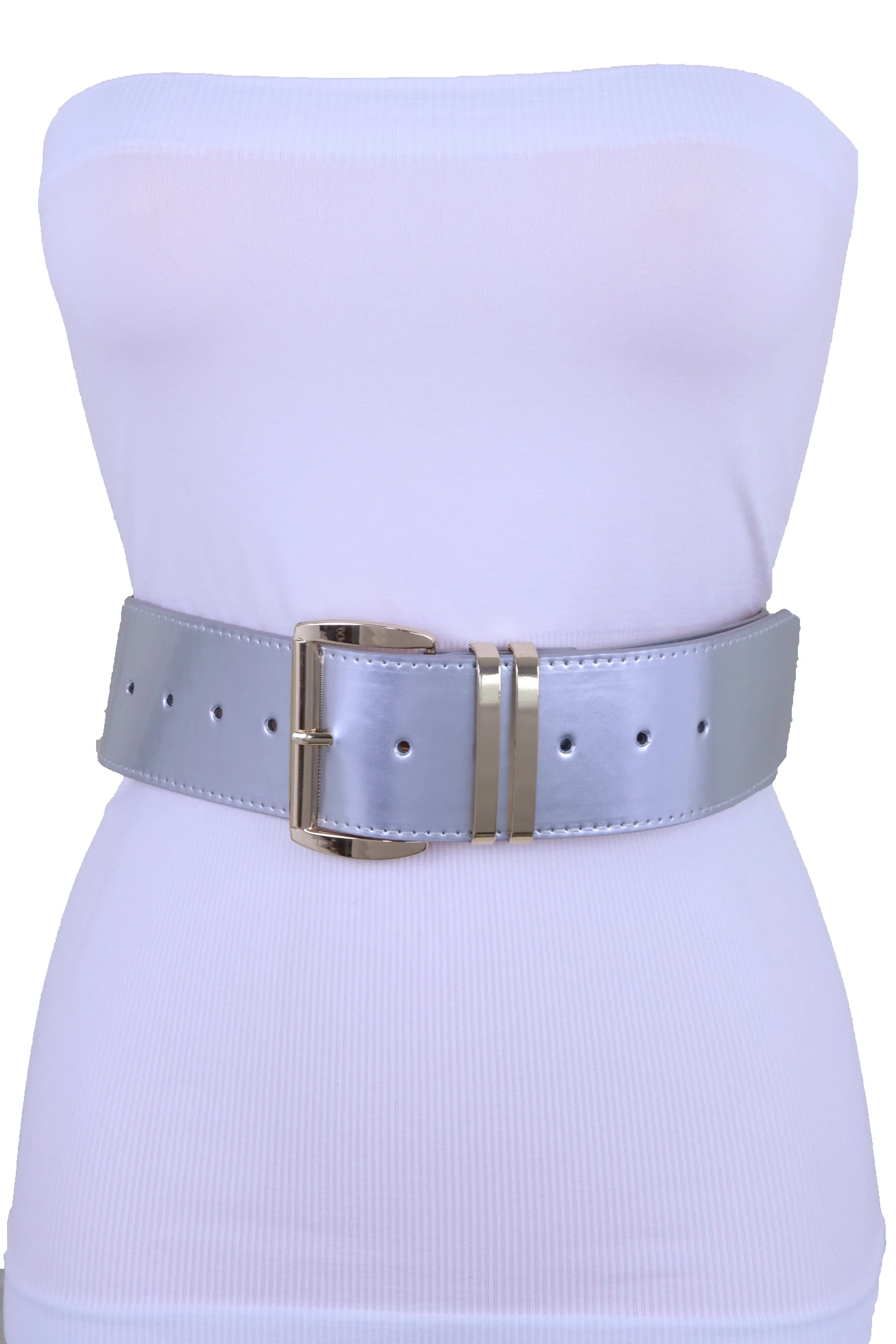 Solid Colored Faux Leather Two-Bar Loop Square Buckle Classic Belt