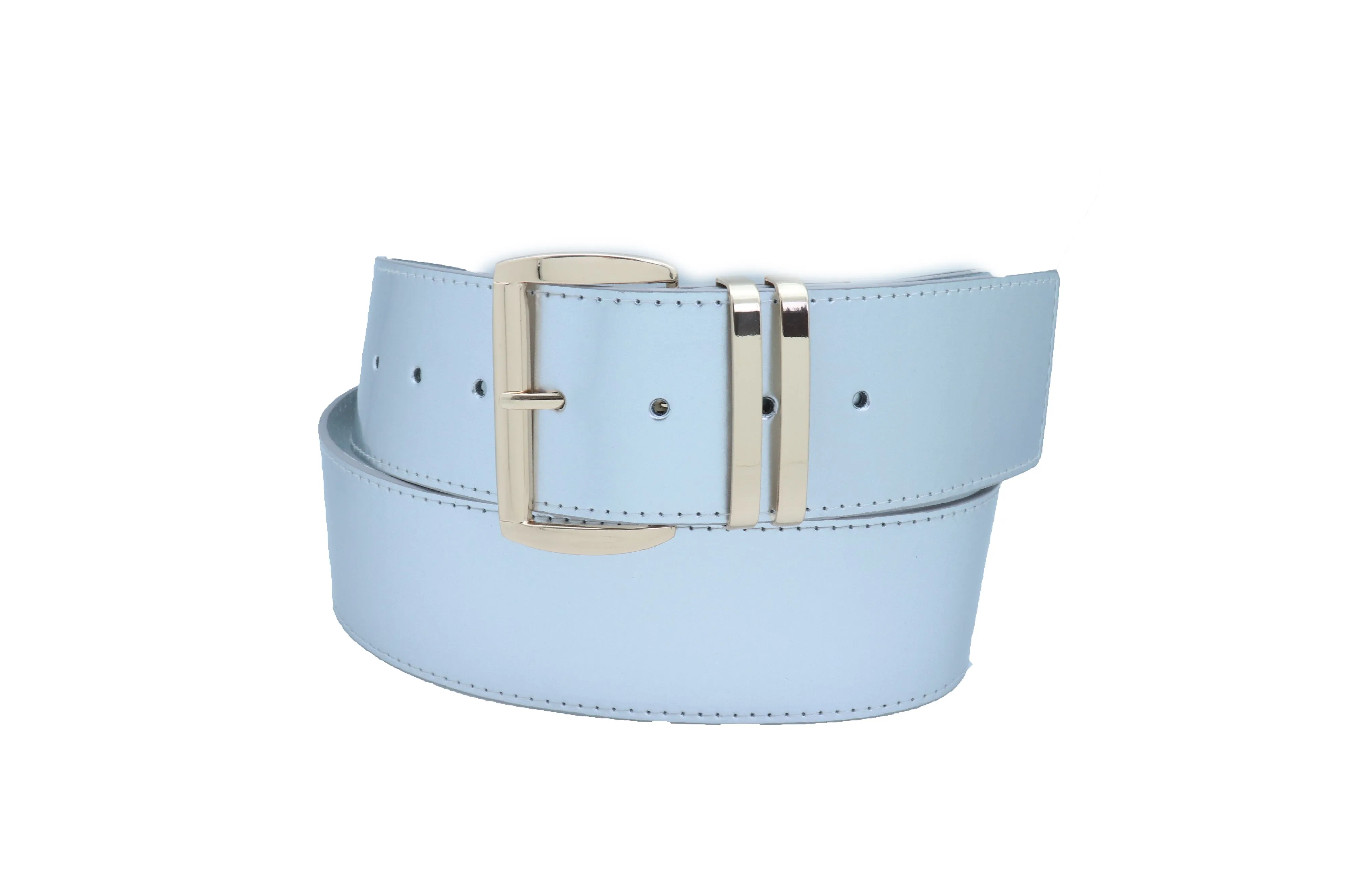 Solid Colored Faux Leather Two-Bar Loop Square Buckle Classic Belt