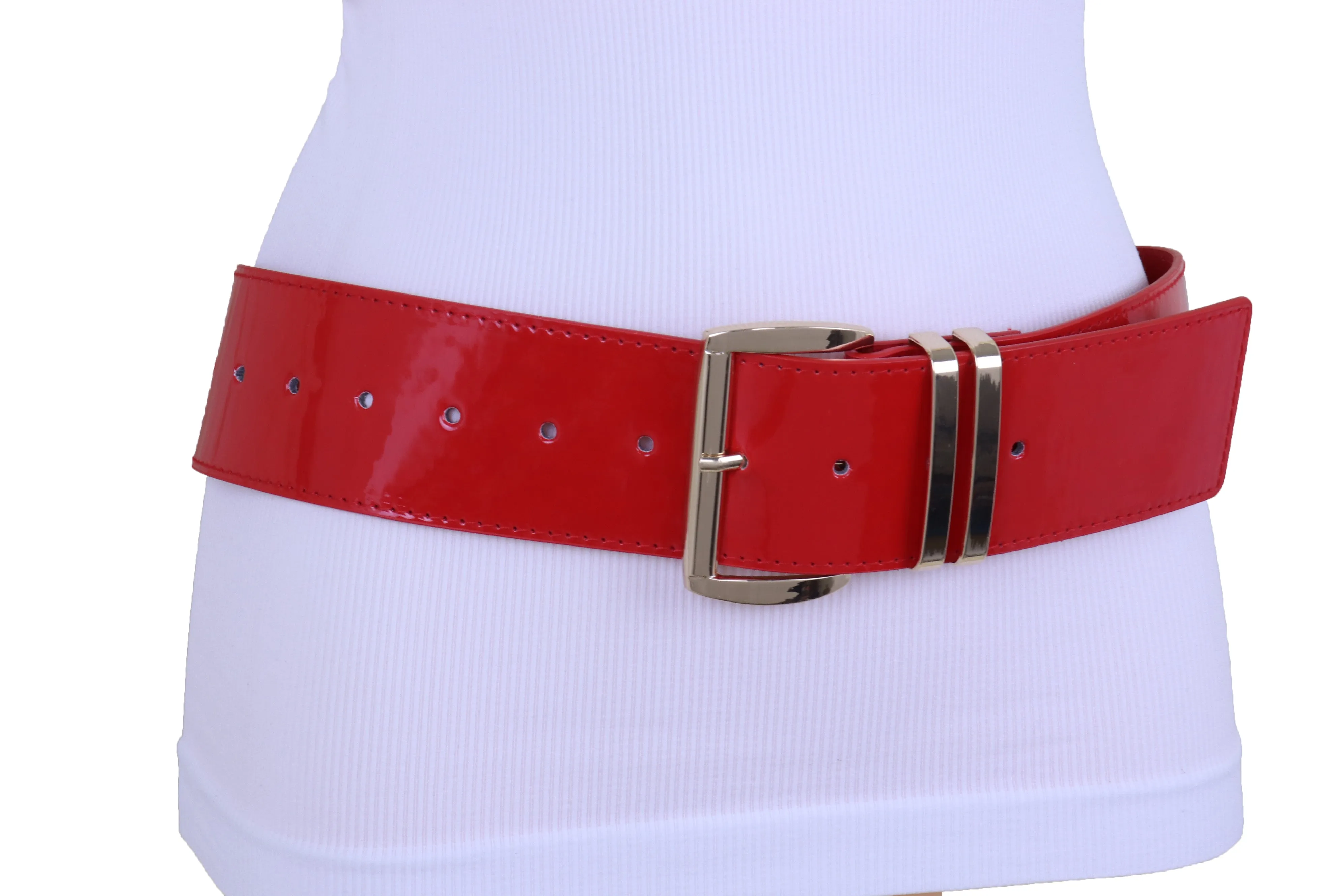 Solid Colored Faux Leather Two-Bar Loop Square Buckle Classic Belt