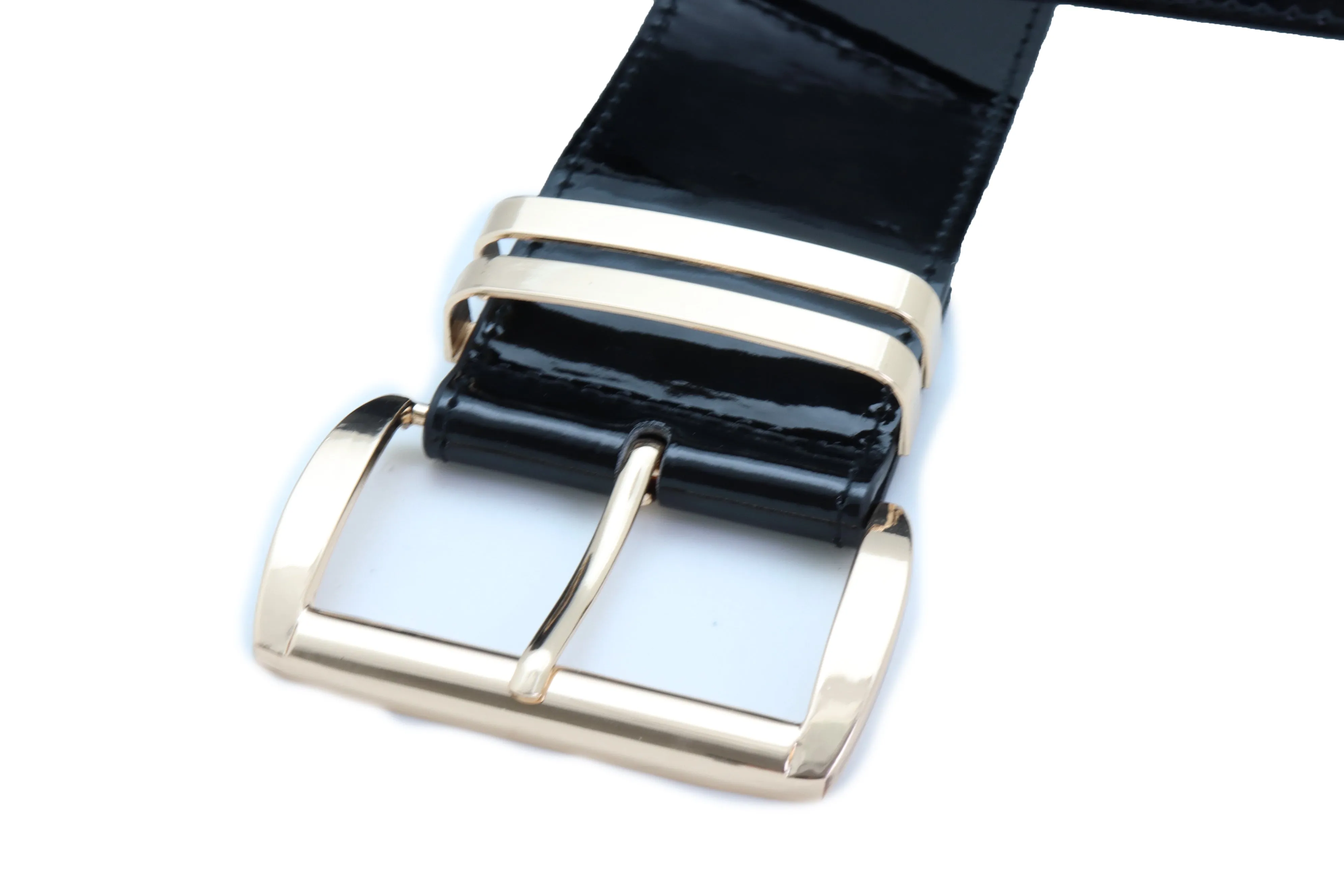 Solid Colored Faux Leather Two-Bar Loop Square Buckle Classic Belt