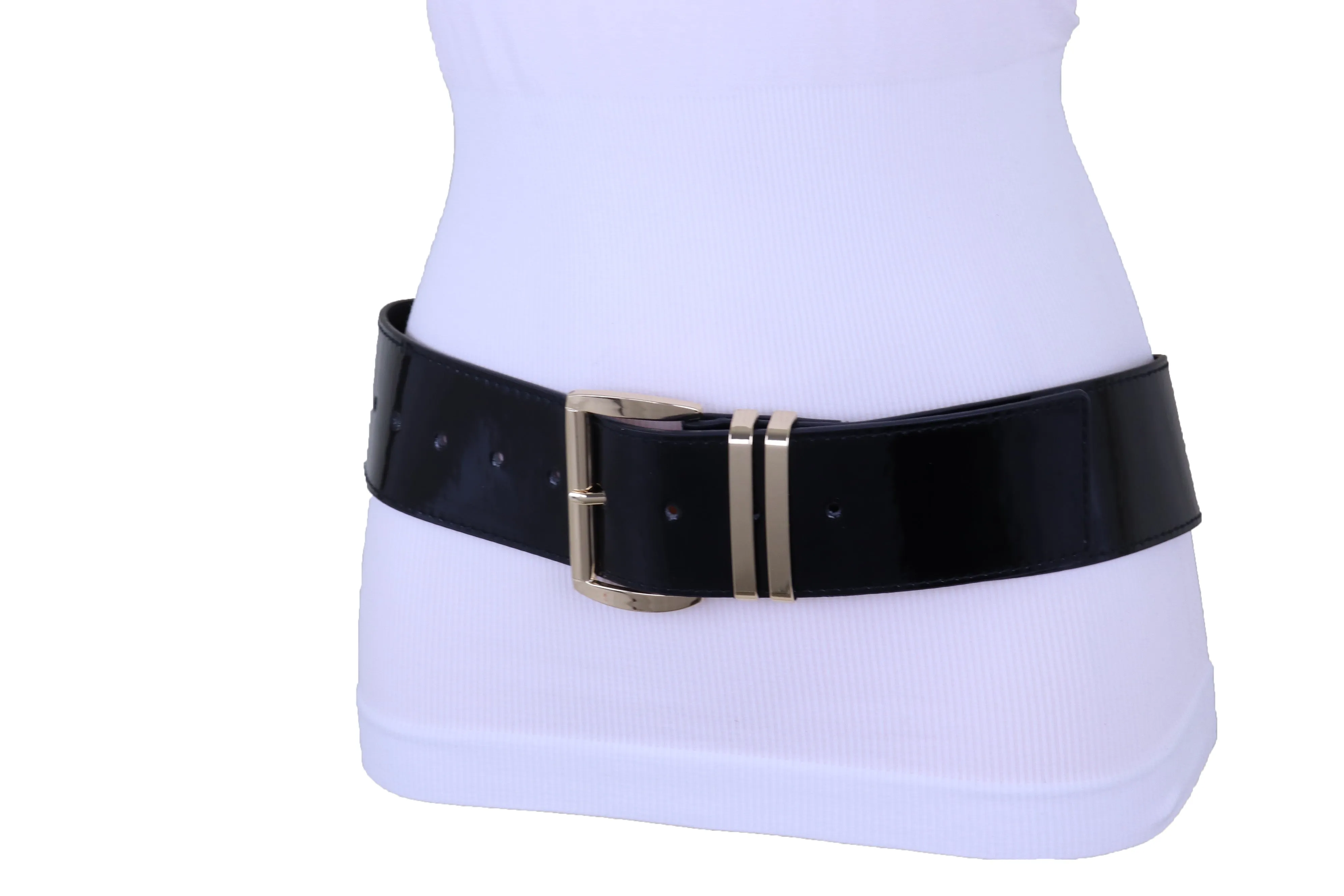 Solid Colored Faux Leather Two-Bar Loop Square Buckle Classic Belt