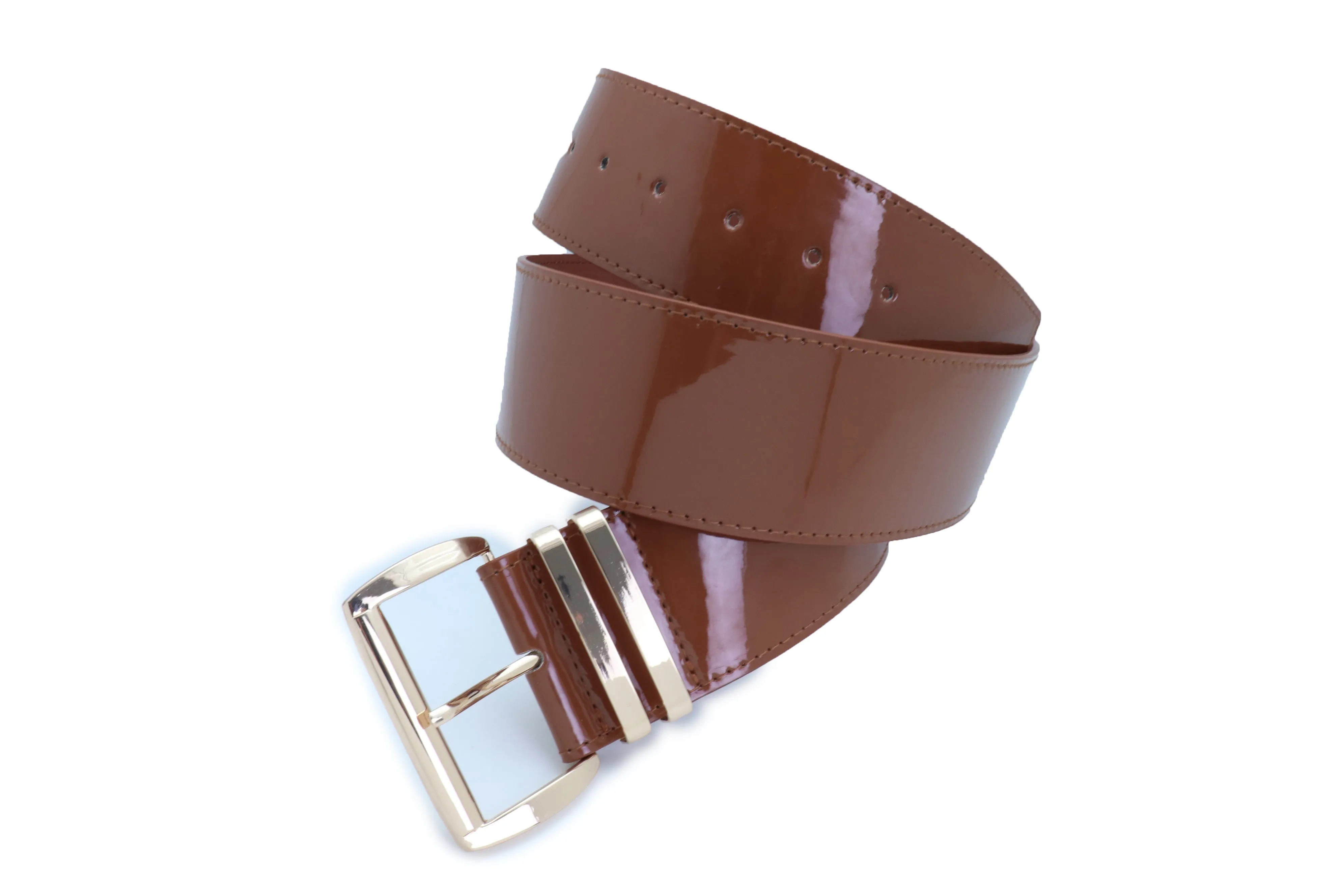 Solid Colored Faux Leather Two-Bar Loop Square Buckle Classic Belt