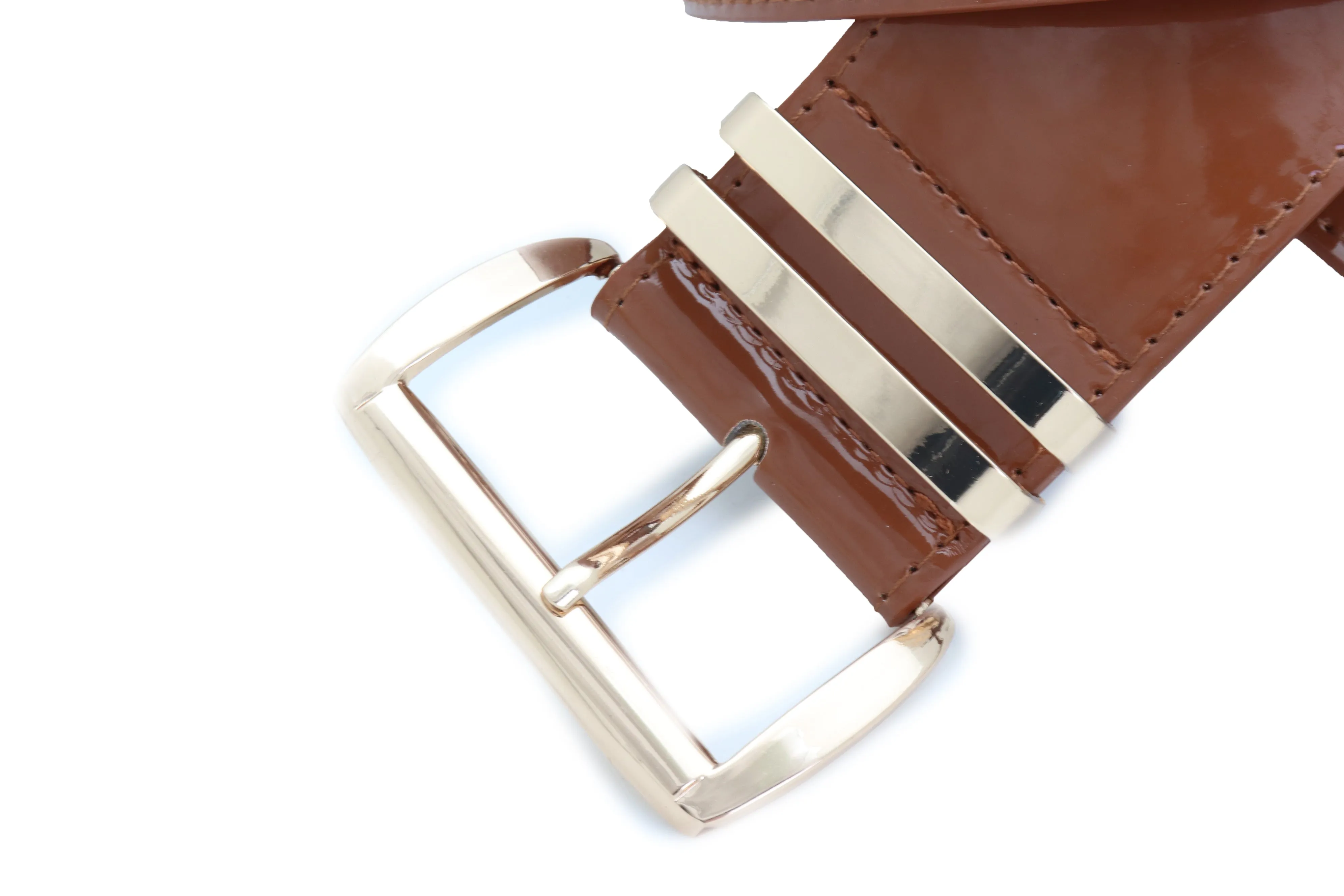 Solid Colored Faux Leather Two-Bar Loop Square Buckle Classic Belt