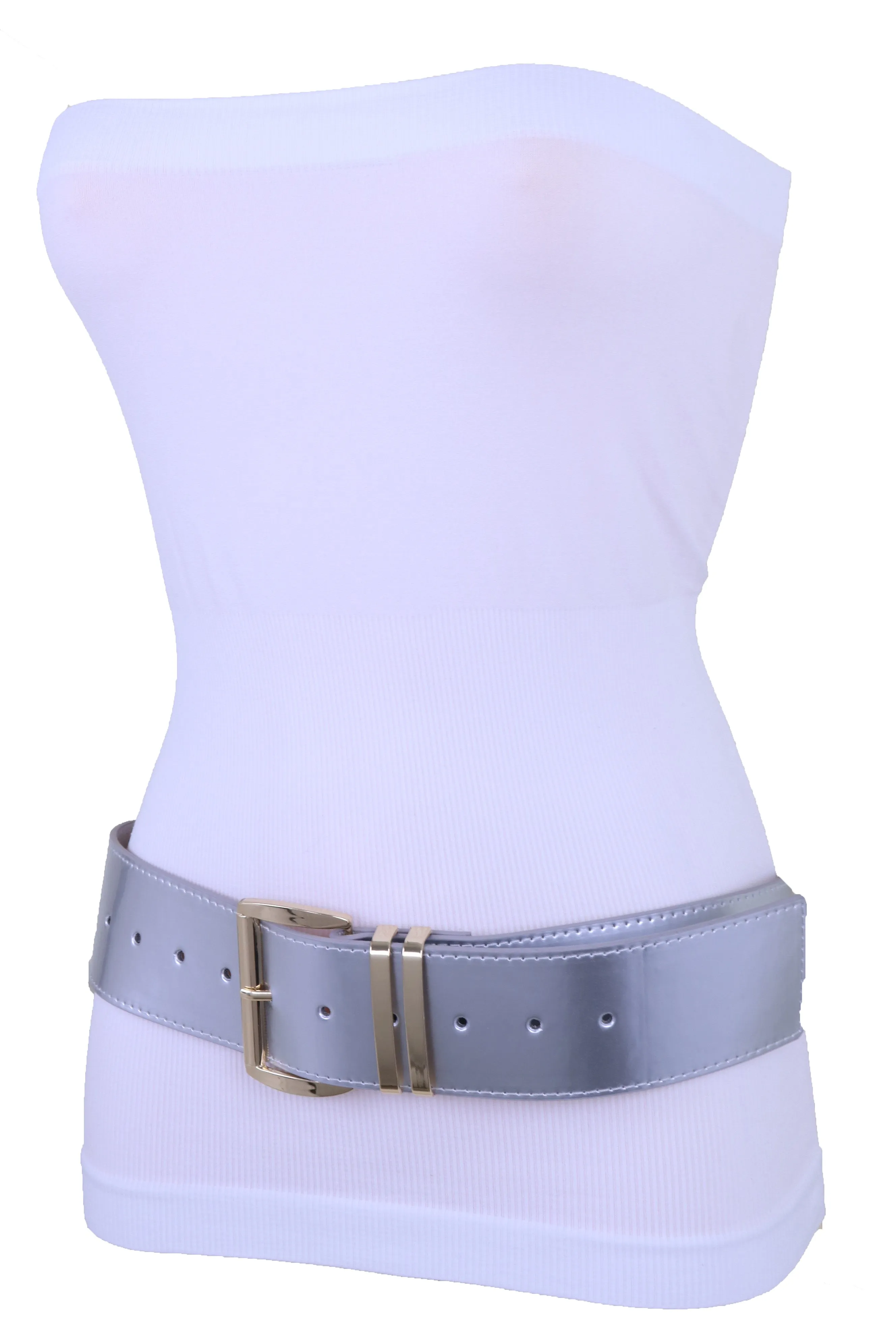 Solid Colored Faux Leather Two-Bar Loop Square Buckle Classic Belt