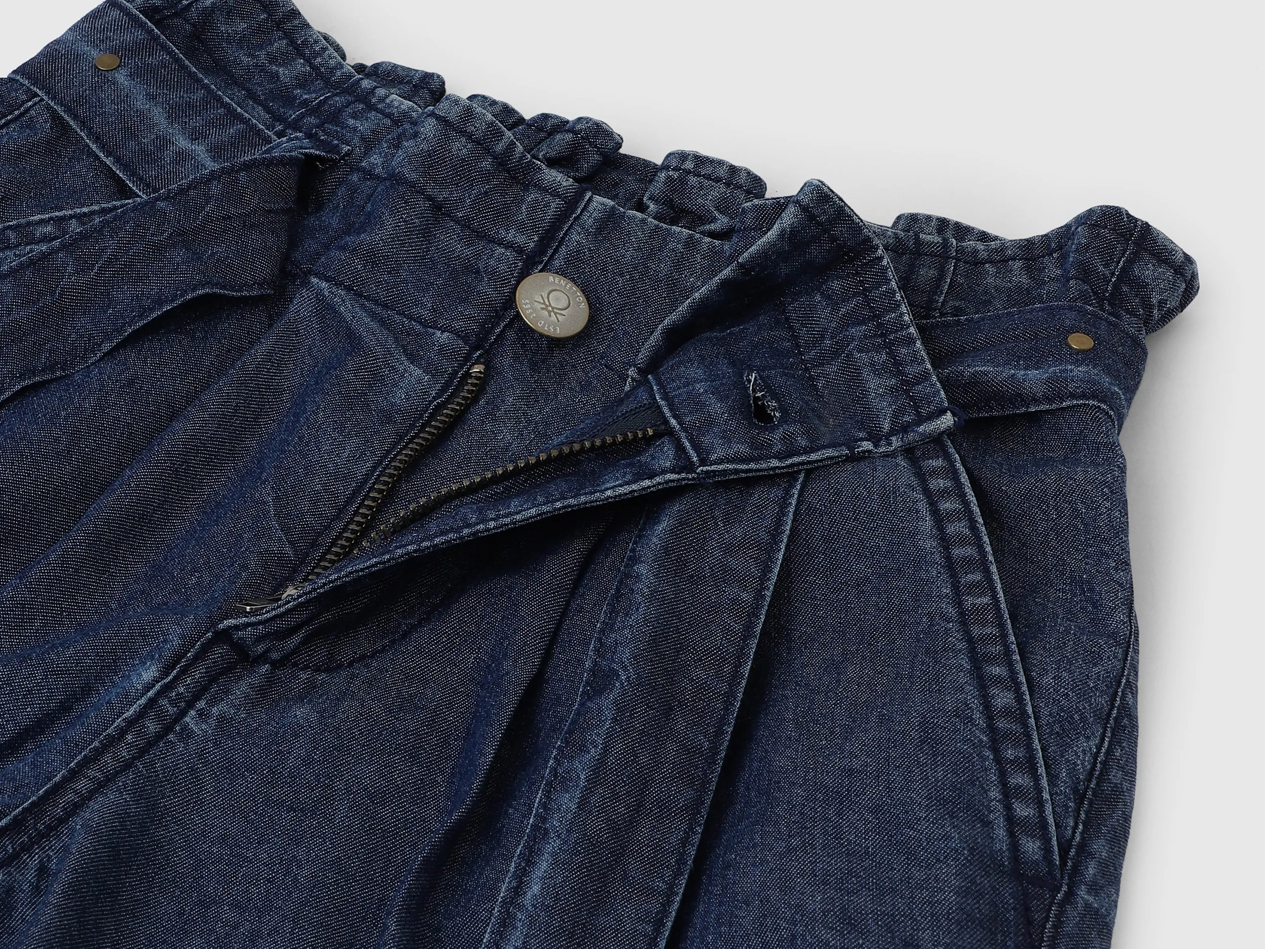 Solid Mid Rise Paperbag Jeans