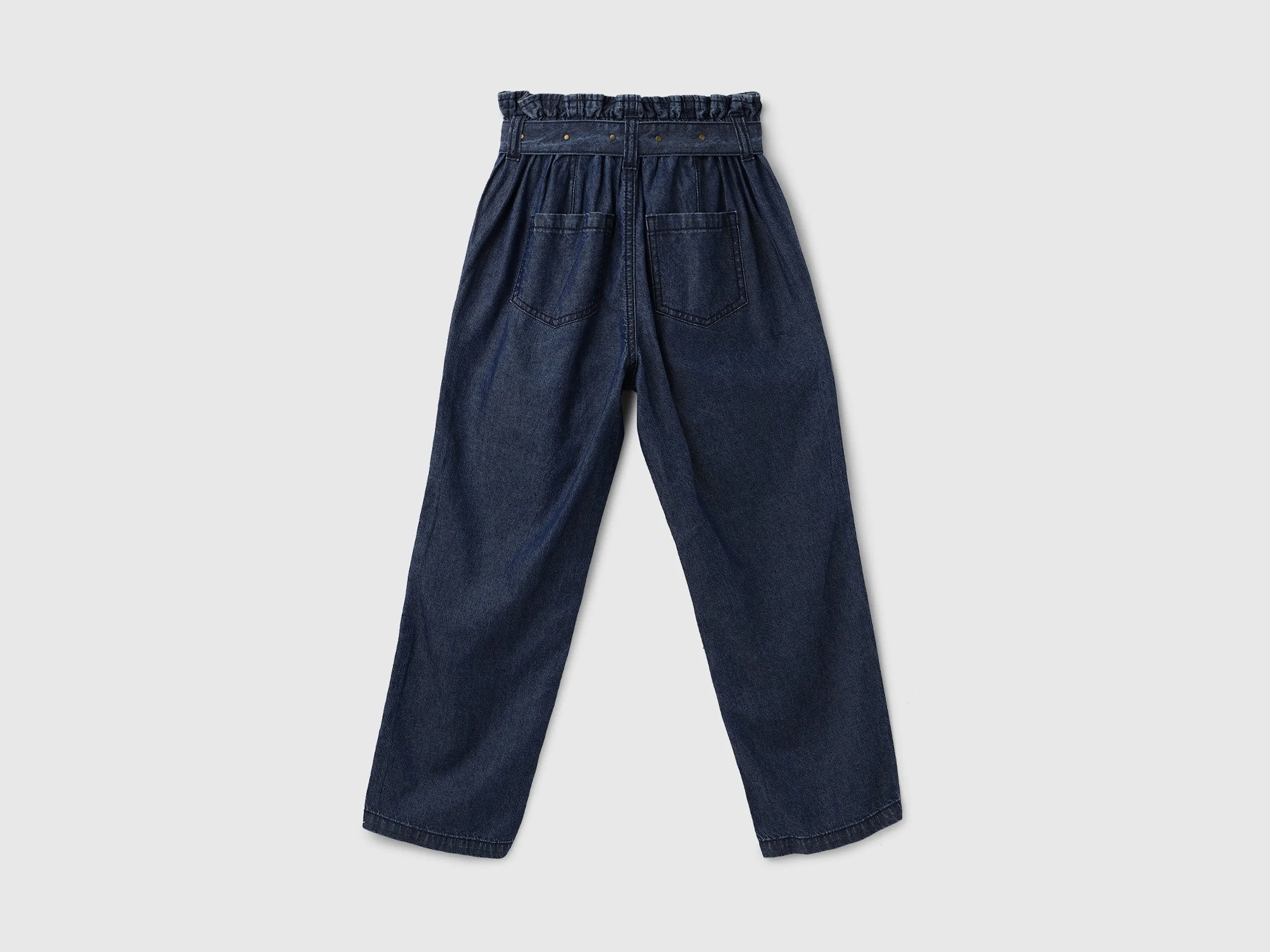 Solid Mid Rise Paperbag Jeans