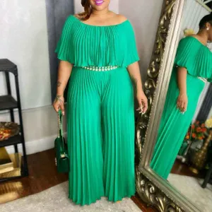 Solid One Shoulder Sleeveless Pleated Jumpsuit Without Belt