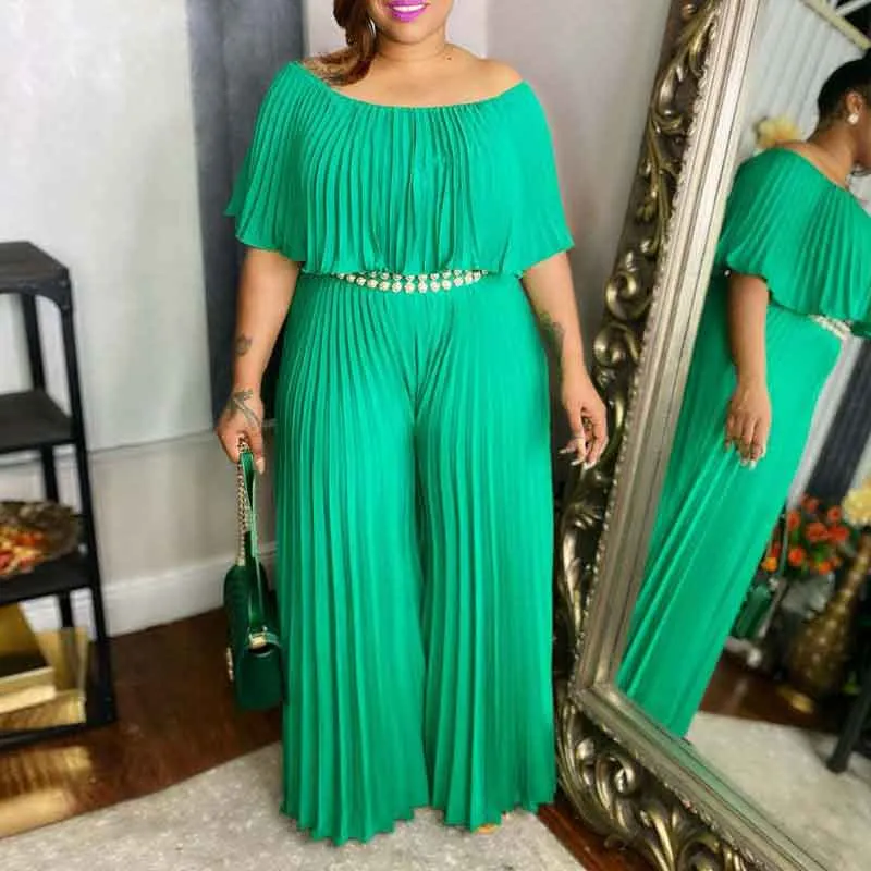 Solid One Shoulder Sleeveless Pleated Jumpsuit Without Belt