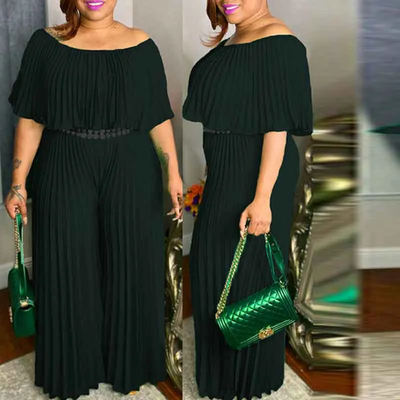 Solid One Shoulder Sleeveless Pleated Jumpsuit Without Belt