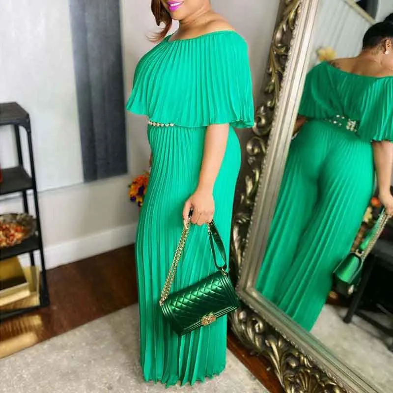 Solid One Shoulder Sleeveless Pleated Jumpsuit Without Belt