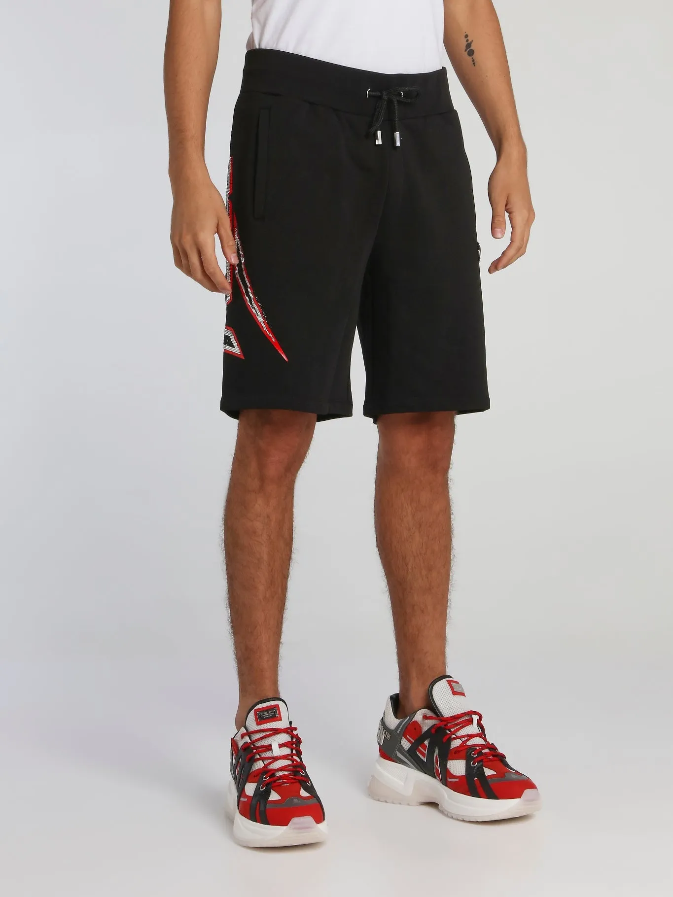 Space Plein Black Studded Jogging Shorts