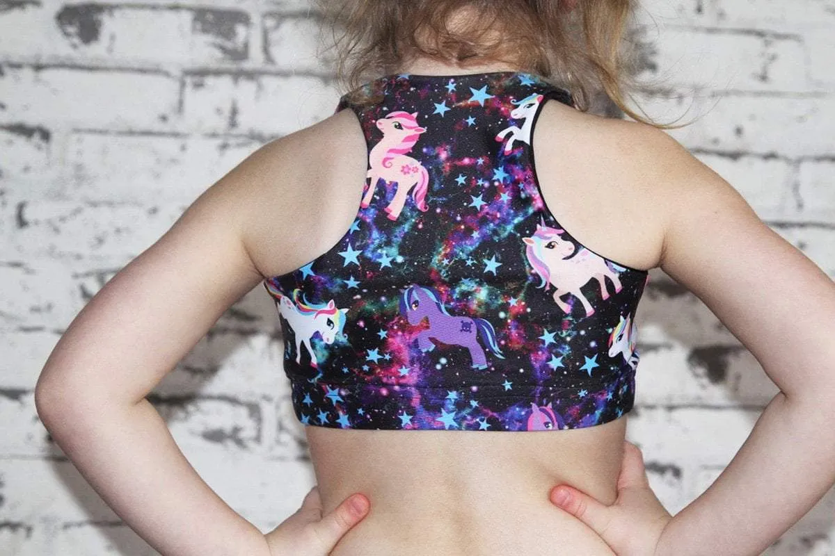 Space Pony Crop Top Sports Bra Youth Girls