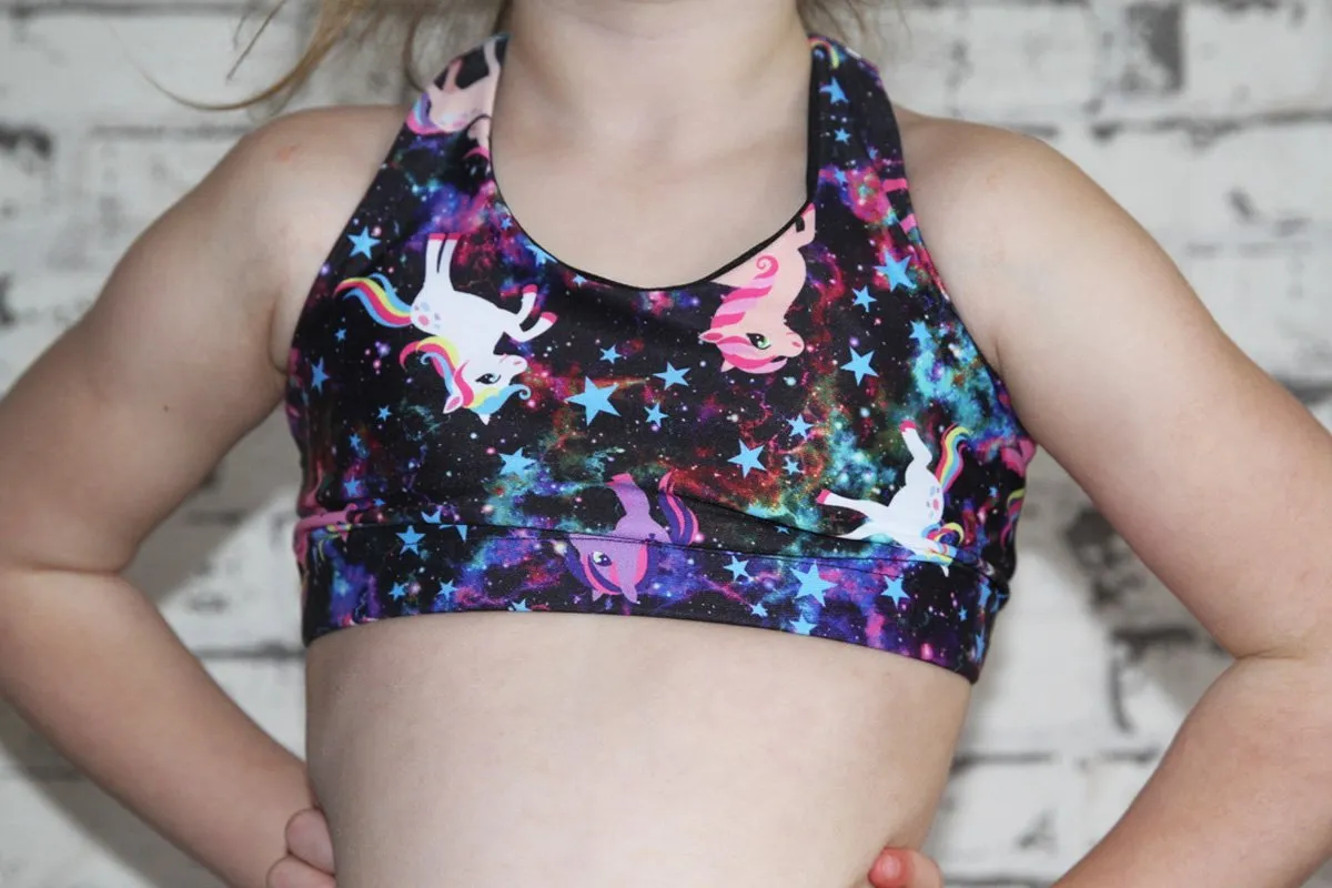Space Pony Crop Top Sports Bra Youth Girls