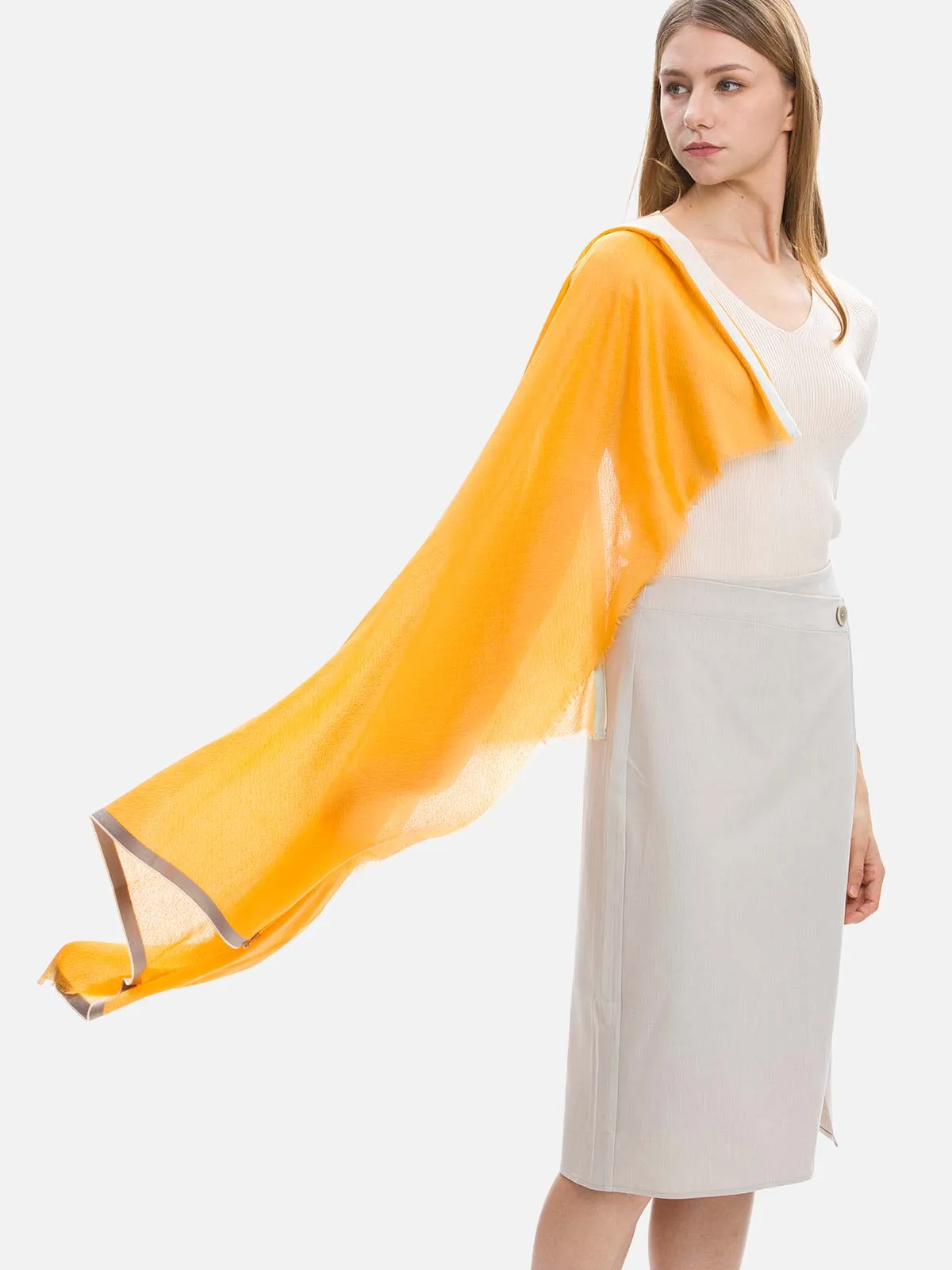 Square - Featherlight Orange Cashmere Scarf