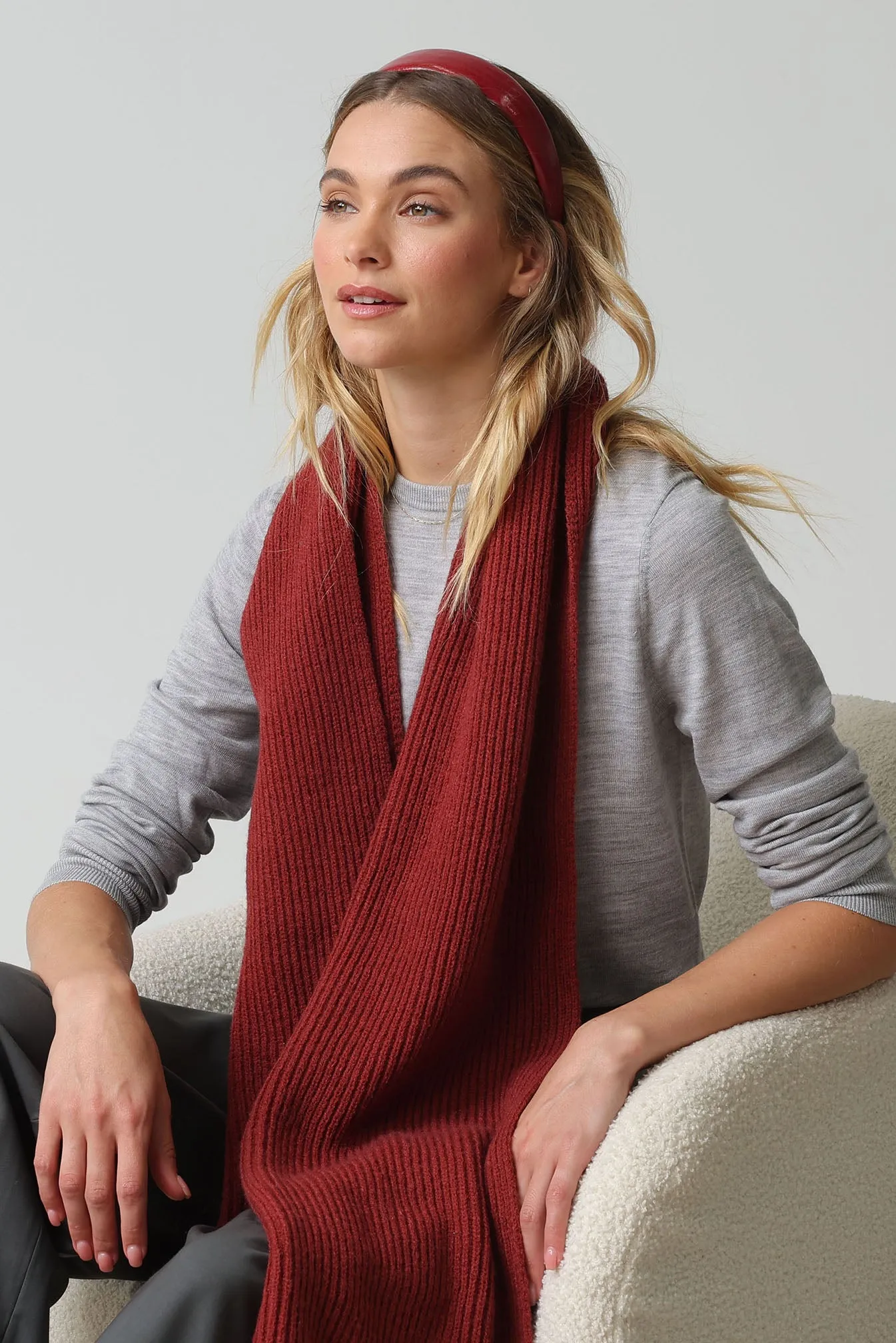 Stacy Rib Knit Scarf in Burgundy