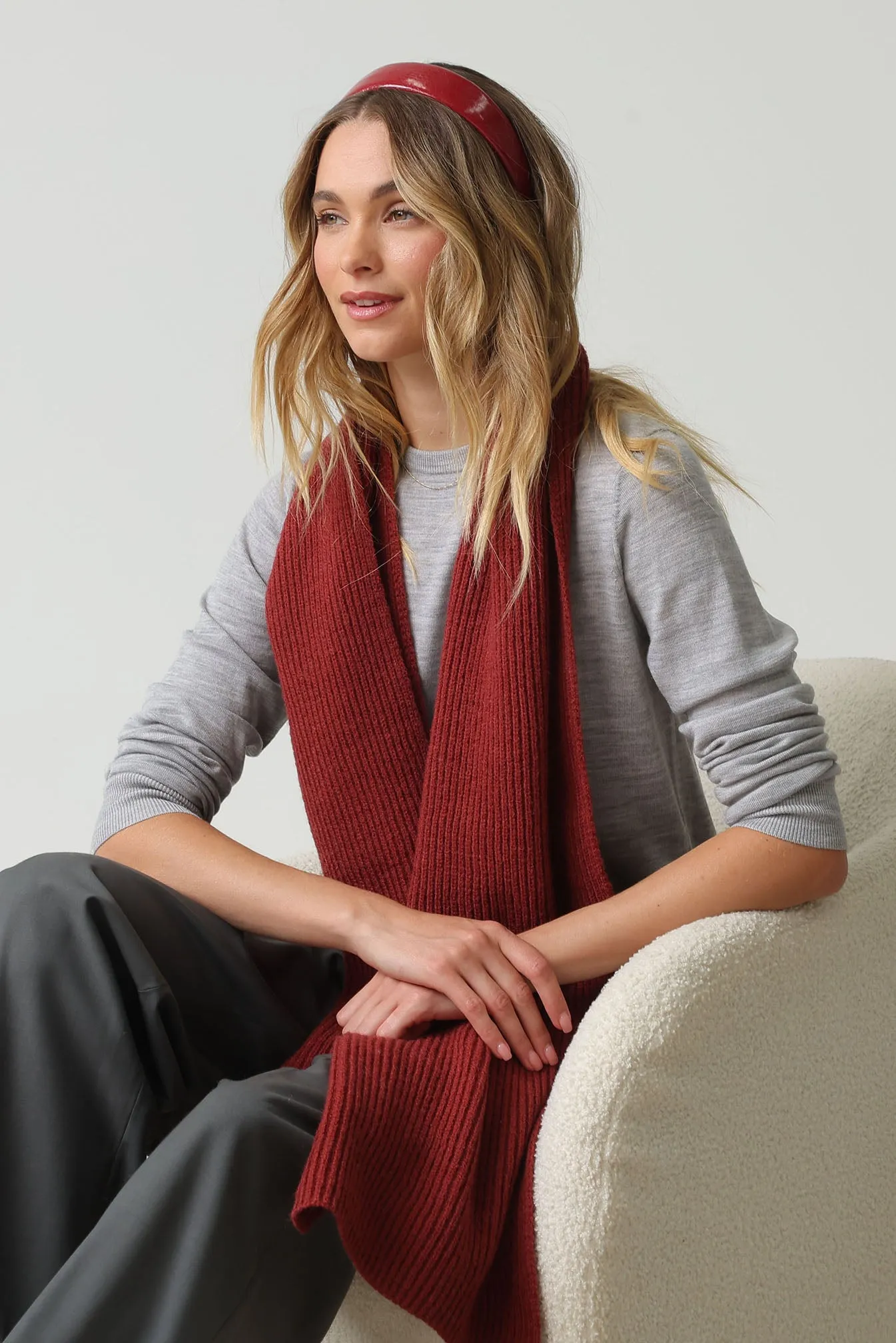 Stacy Rib Knit Scarf in Burgundy