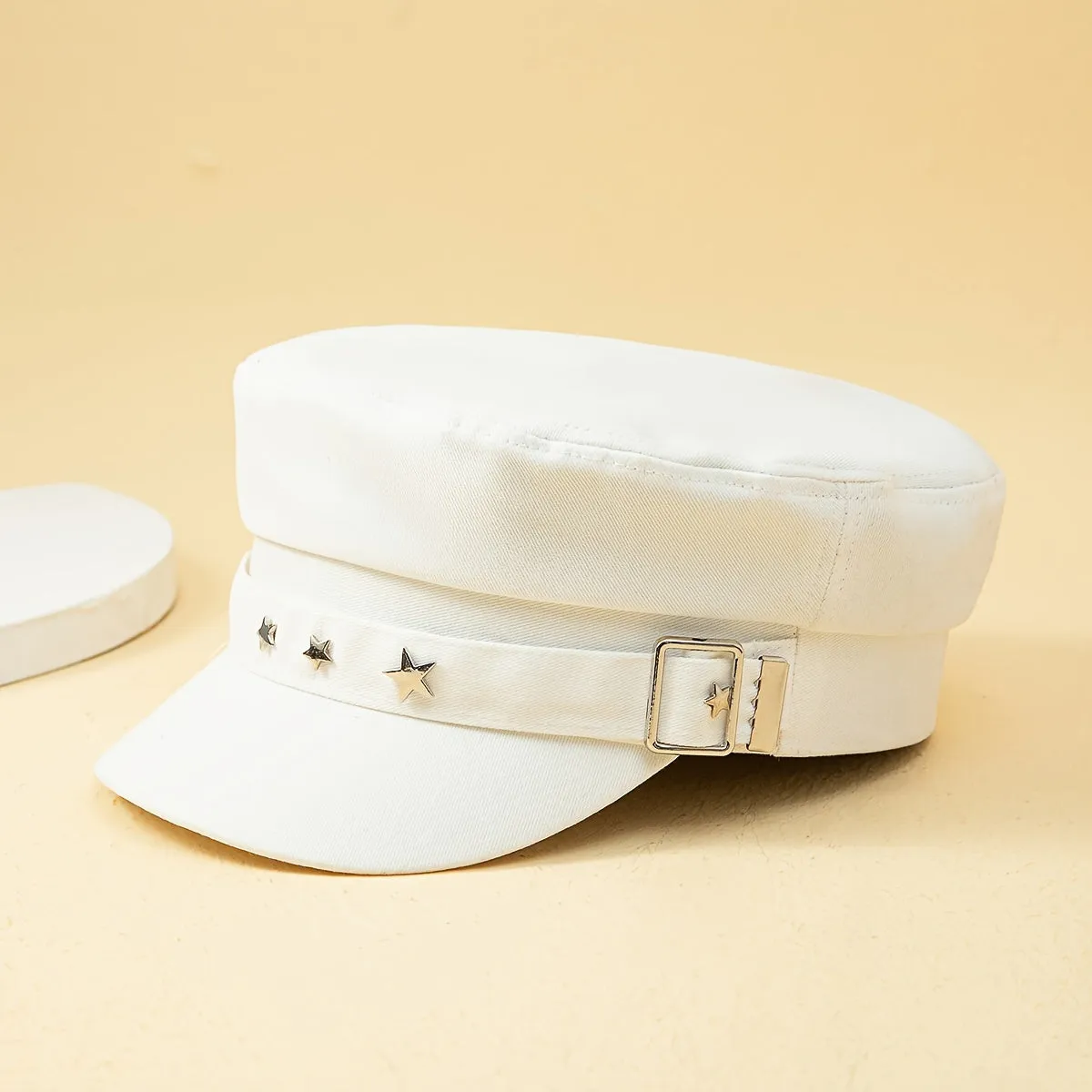 Star Button Newsboy Hat Y2K Retro Military Navy Cap