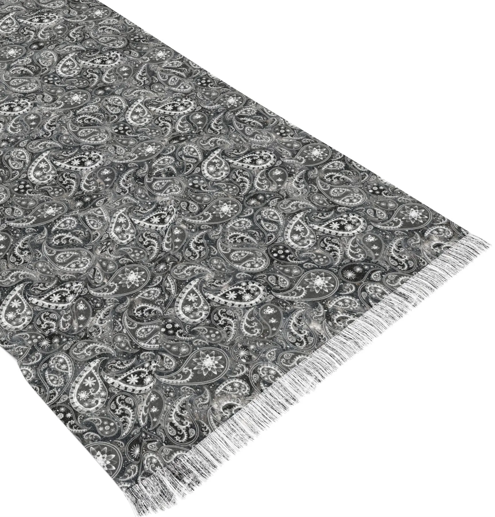 Starry Night - Floral Paisley Art Scarf with Fringe