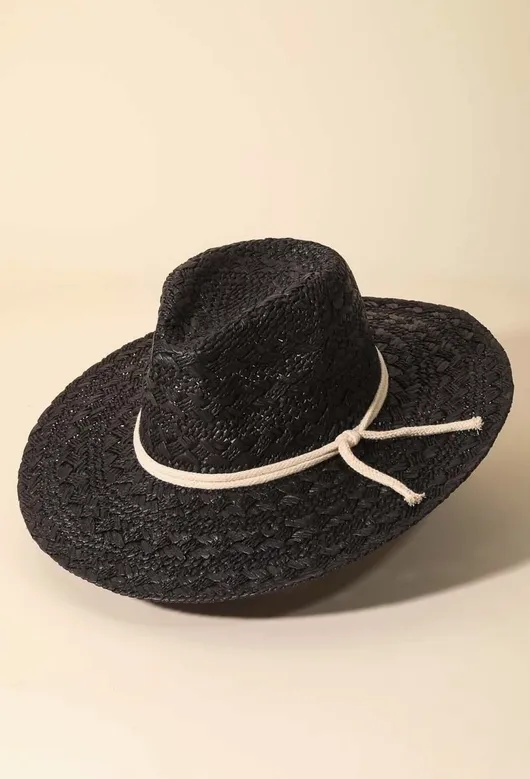 Straw Weave Rope Hat - Black