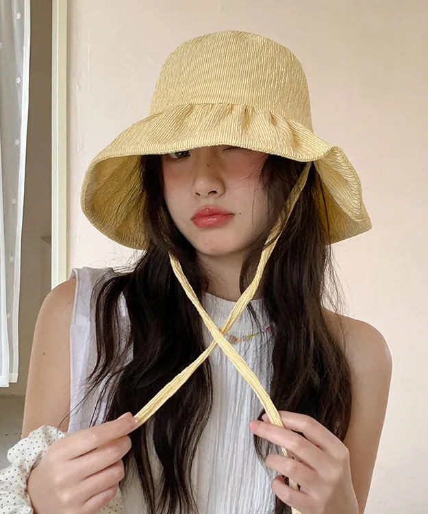Striped Chic Yellow Hat Summer Bucket Large Brim