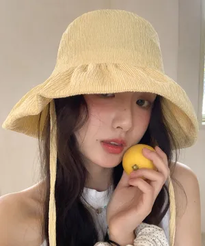 Striped Chic Yellow Hat Summer Bucket Large Brim