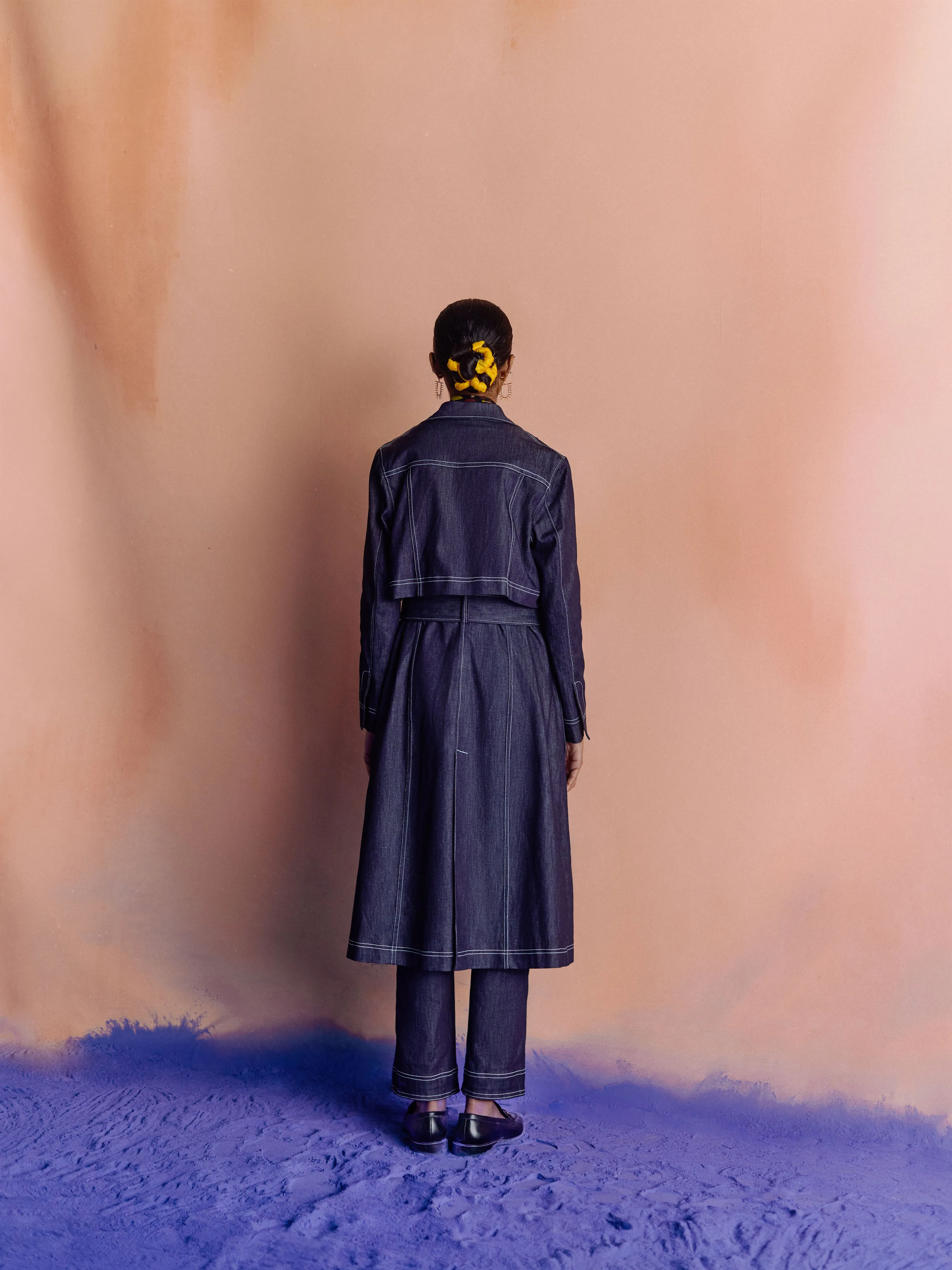 Studio Rigu   I   Womenswear, Western Bande Trench Coat Denim Srdd034