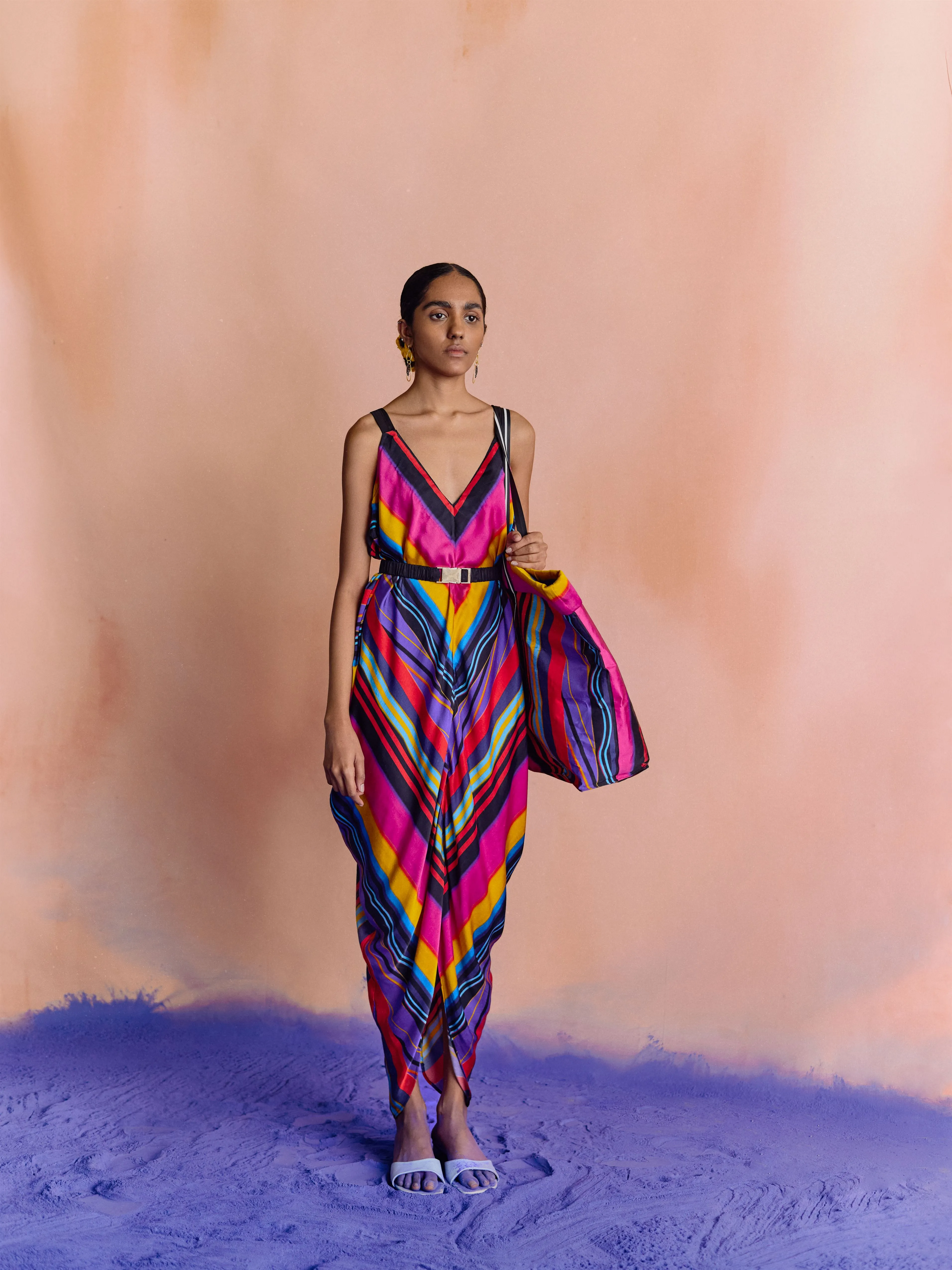 Studio Rigu   I   Womenswear, Western Dhari Slip Dress Multi Colored Stripe Srdd026