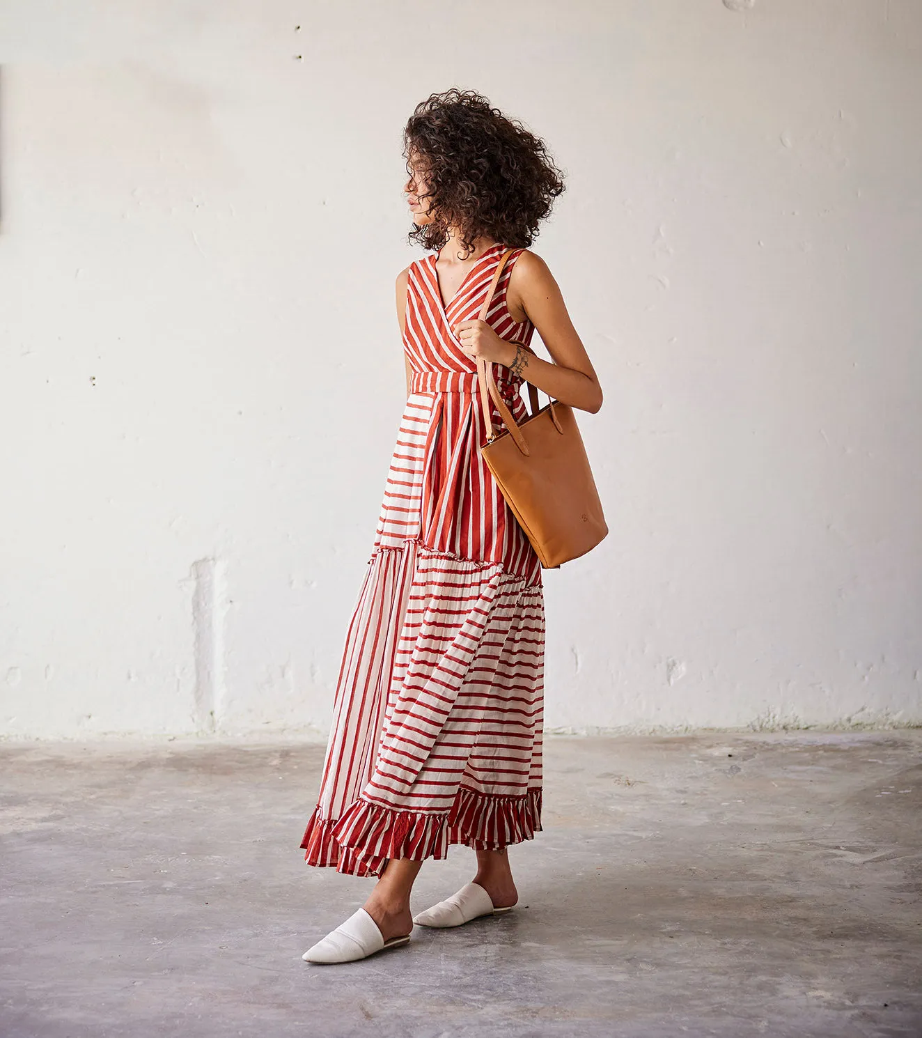 Summer Dress Cotton Boxpleats-Red Off White-Fashion Edit Indian Summer-KW831-Khara Kapas