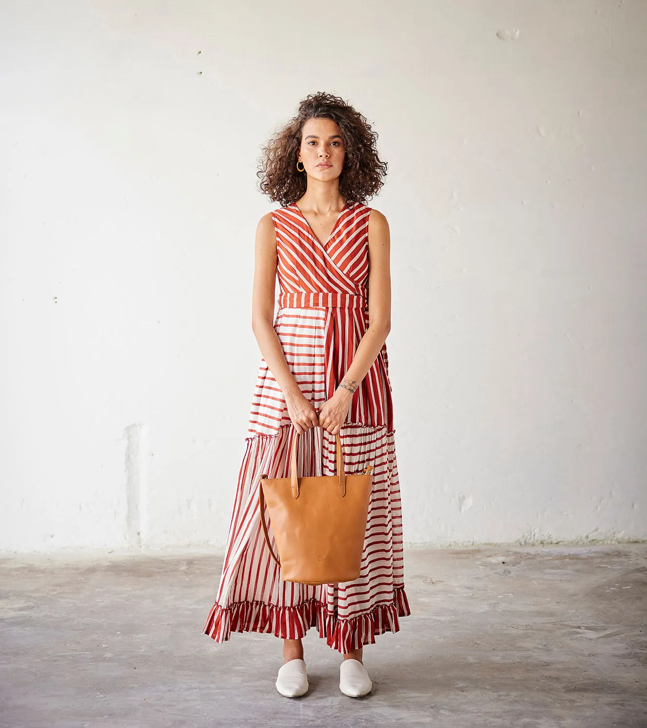 Summer Dress Cotton Boxpleats-Red Off White-Fashion Edit Indian Summer-KW831-Khara Kapas