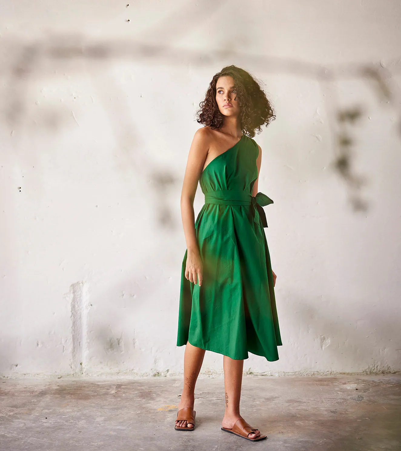 Summer Dress Cotton Poplin-Dark Green-Fashion Edit Indian Summer-KW797-Khara Kapas