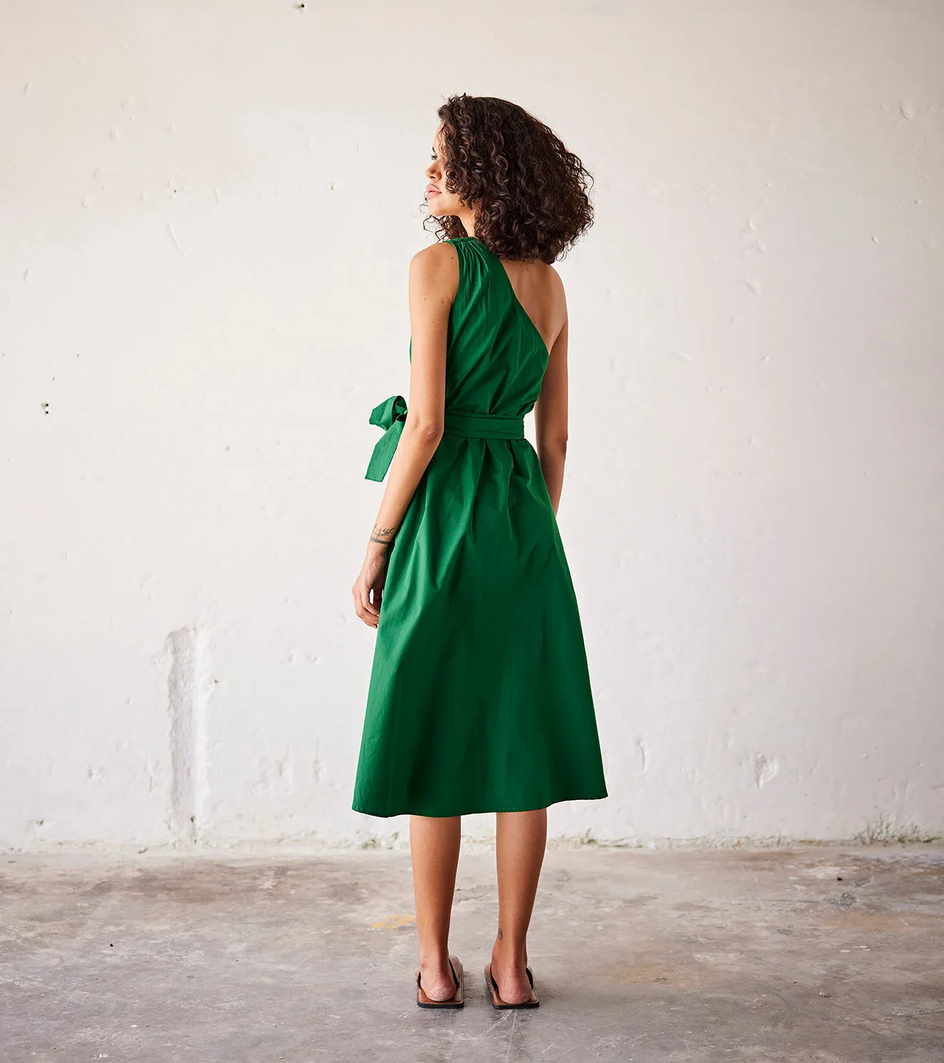 Summer Dress Cotton Poplin-Dark Green-Fashion Edit Indian Summer-KW797-Khara Kapas