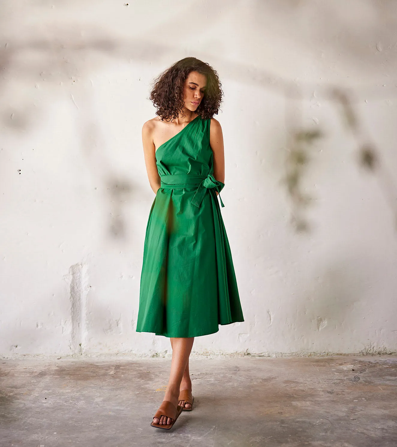 Summer Dress Cotton Poplin-Dark Green-Fashion Edit Indian Summer-KW797-Khara Kapas