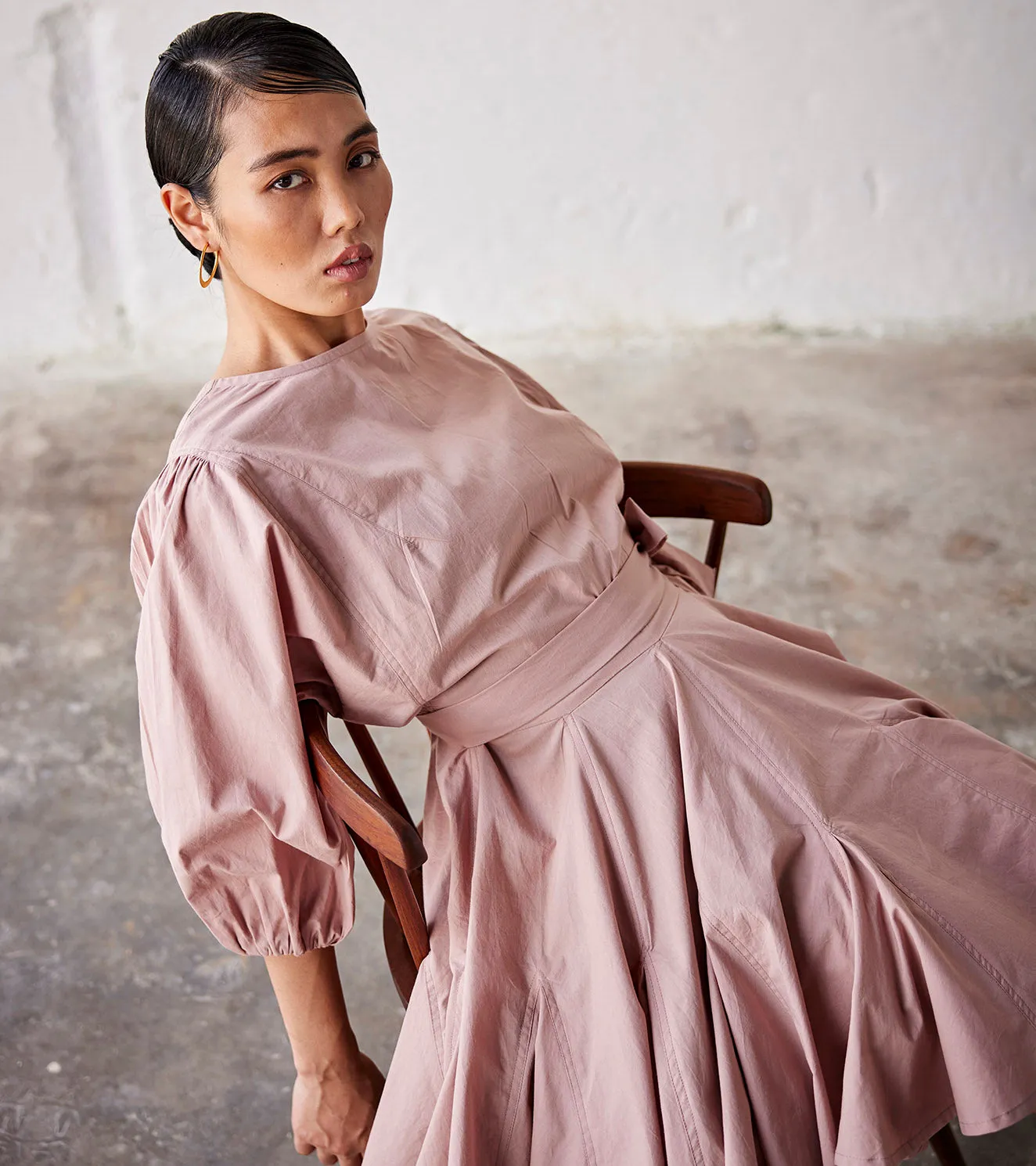 Summer Dress Poplin Flares-Primrose Pink-Fashion Edit Indian Summer-KW832-Khara Kapas
