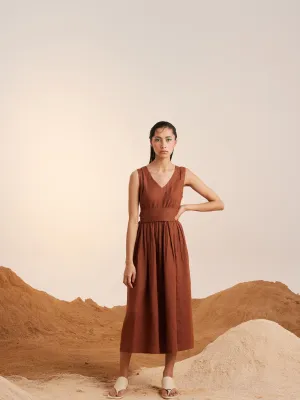 Summer Dress Sleeveless-Linen-Rust-Ss25-Sld-Rst-Cord