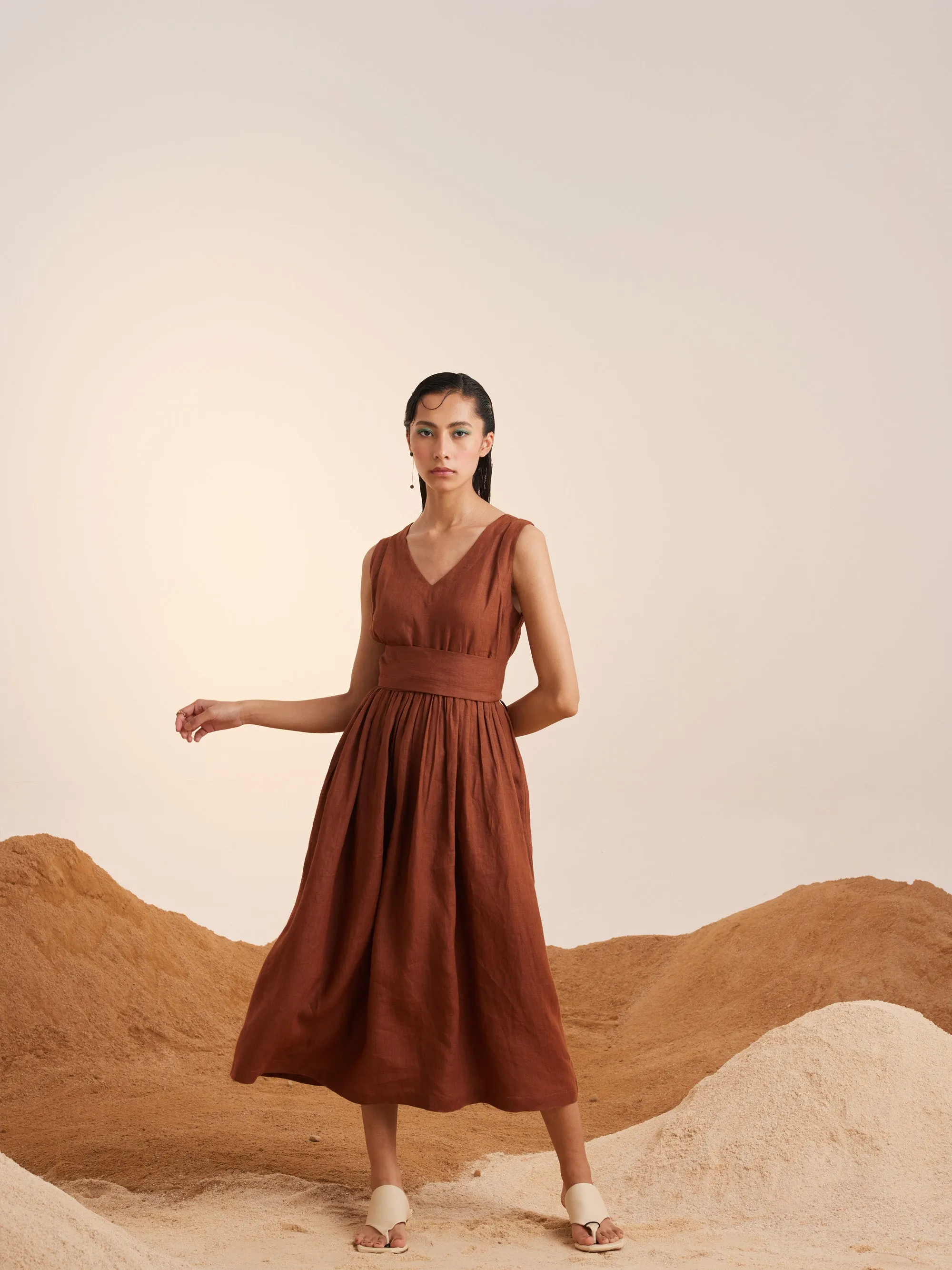 Summer Dress Sleeveless-Linen-Rust-Ss25-Sld-Rst-Cord
