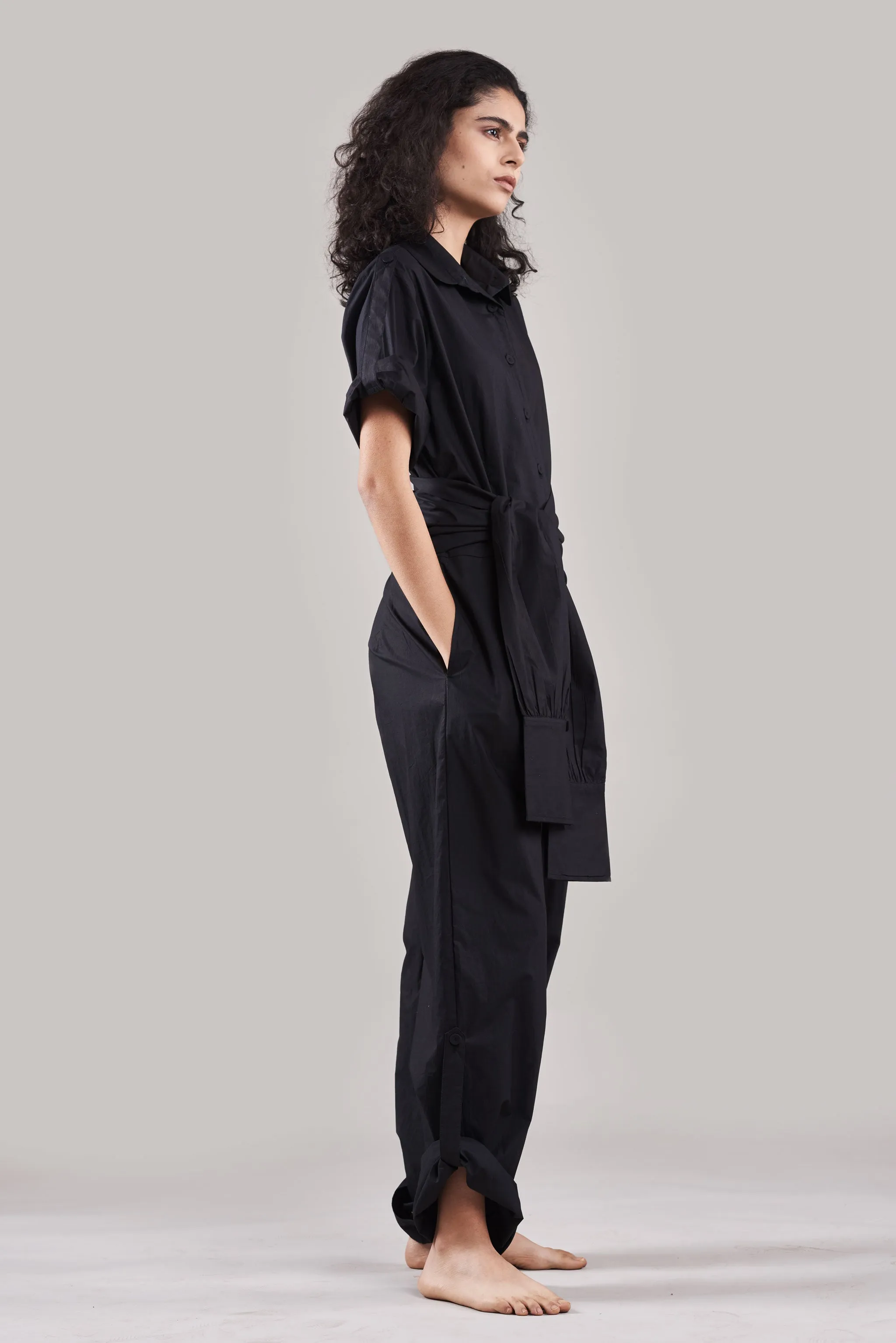 Summer Jumpsuit Belted Cotton Poplin Black/White/Plum/Nude/Clay-Fashion Edit Sahaja Vana-Ituvana-04