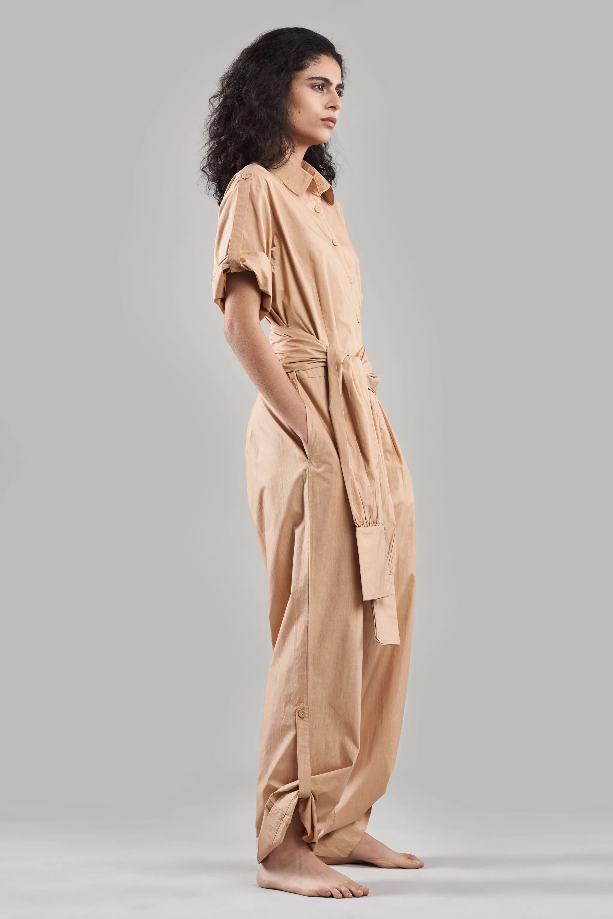 Summer Jumpsuit Belted Cotton Poplin Black/White/Plum/Nude/Clay-Fashion Edit Sahaja Vana-Ituvana-04