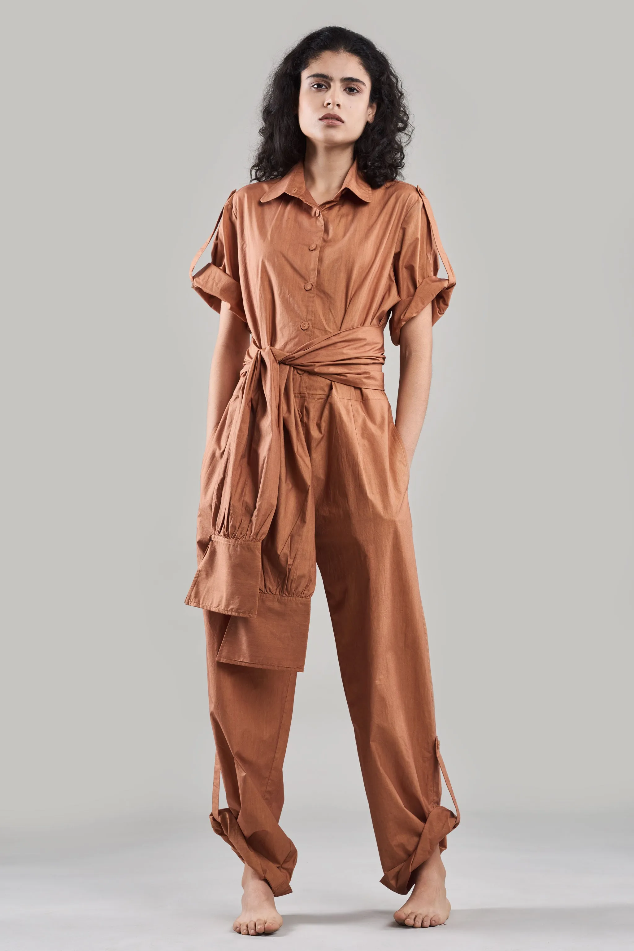 Summer Jumpsuit Belted Cotton Poplin Black/White/Plum/Nude/Clay-Fashion Edit Sahaja Vana-Ituvana-04